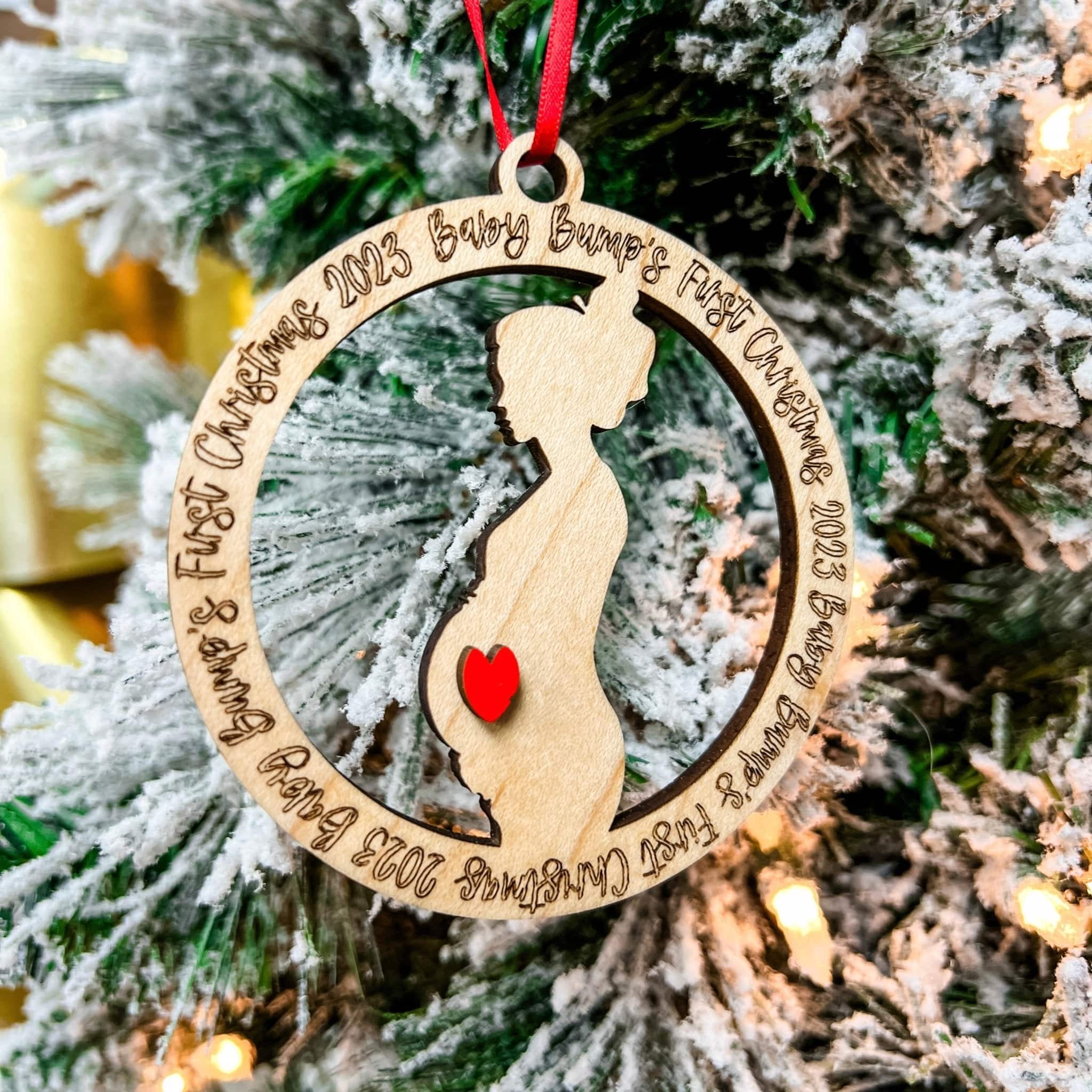 Baby Bump's First Christmas Engraved Wood Ornament - Sticks & Doodles