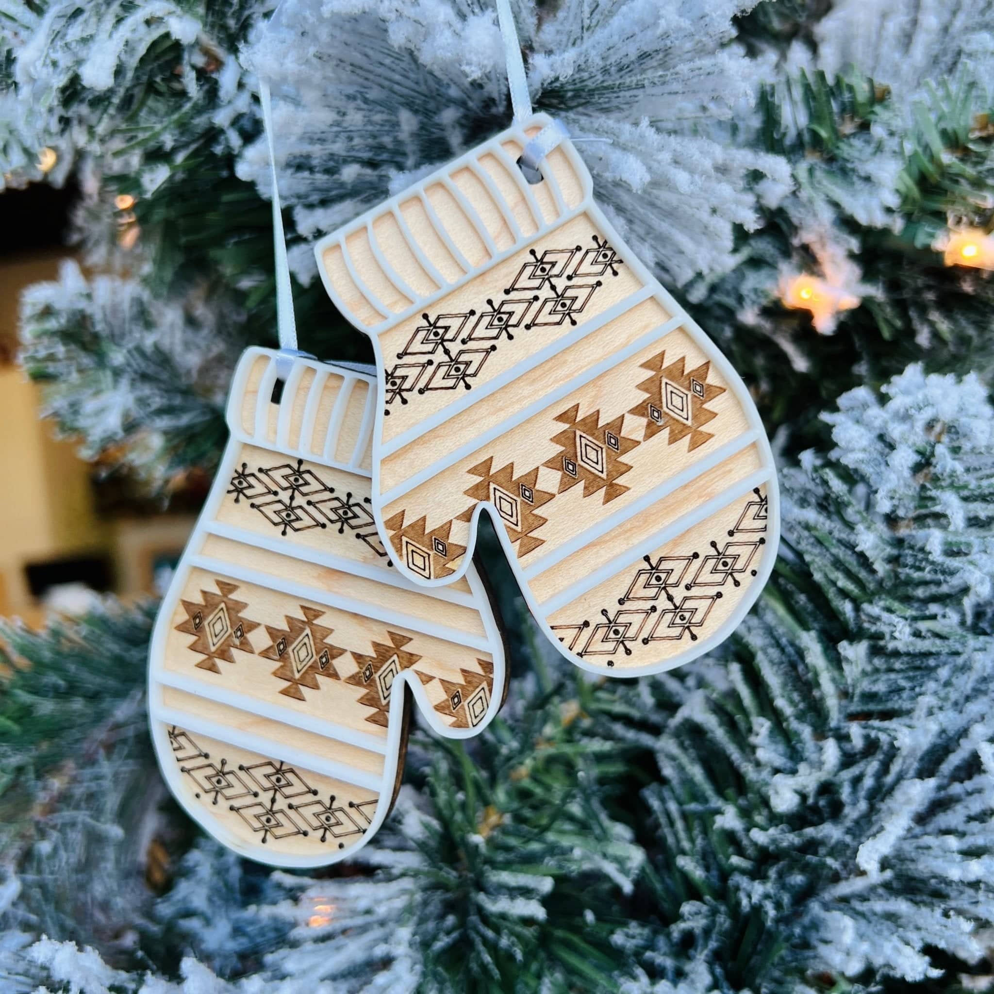 Boho Snow Mitten Ornaments (Includes Two Mittens) - Sticks & Doodles