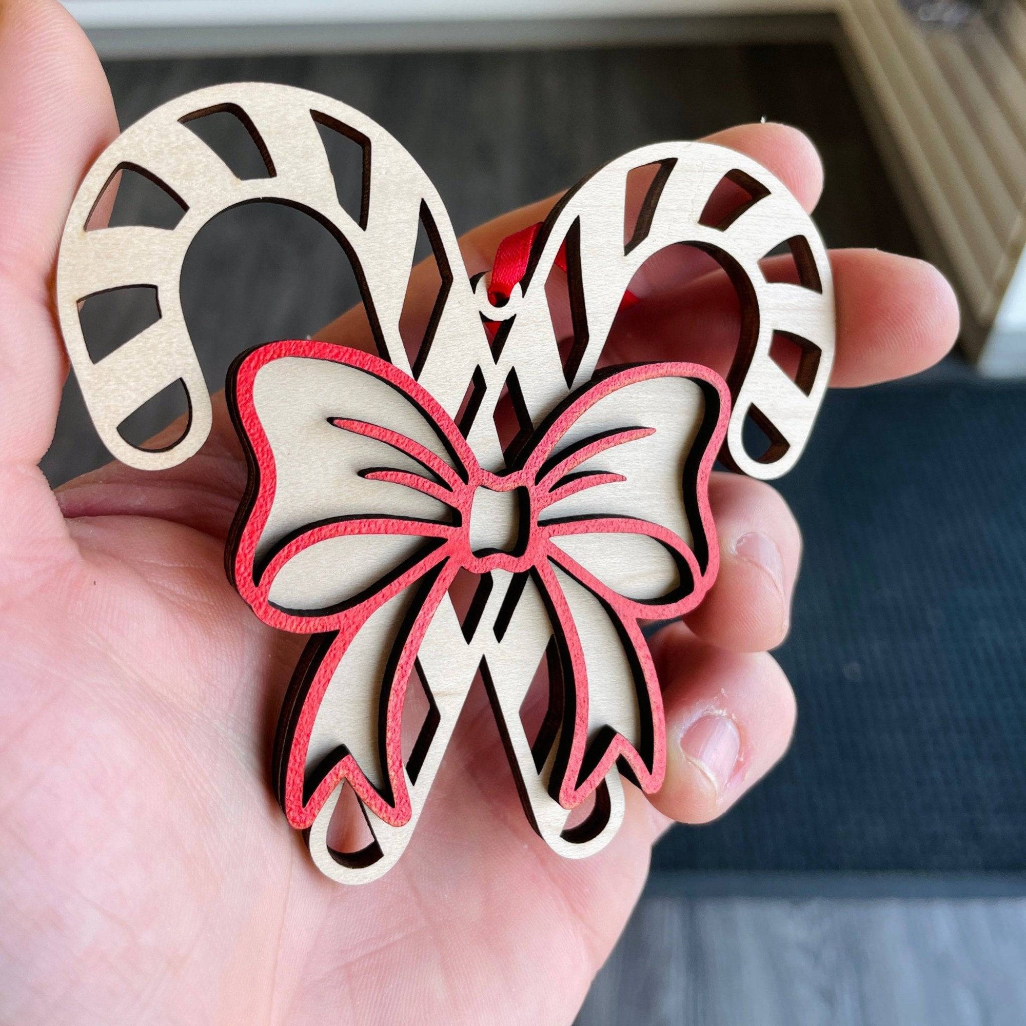 Candy Cane Bow Ornament - Sticks & Doodles