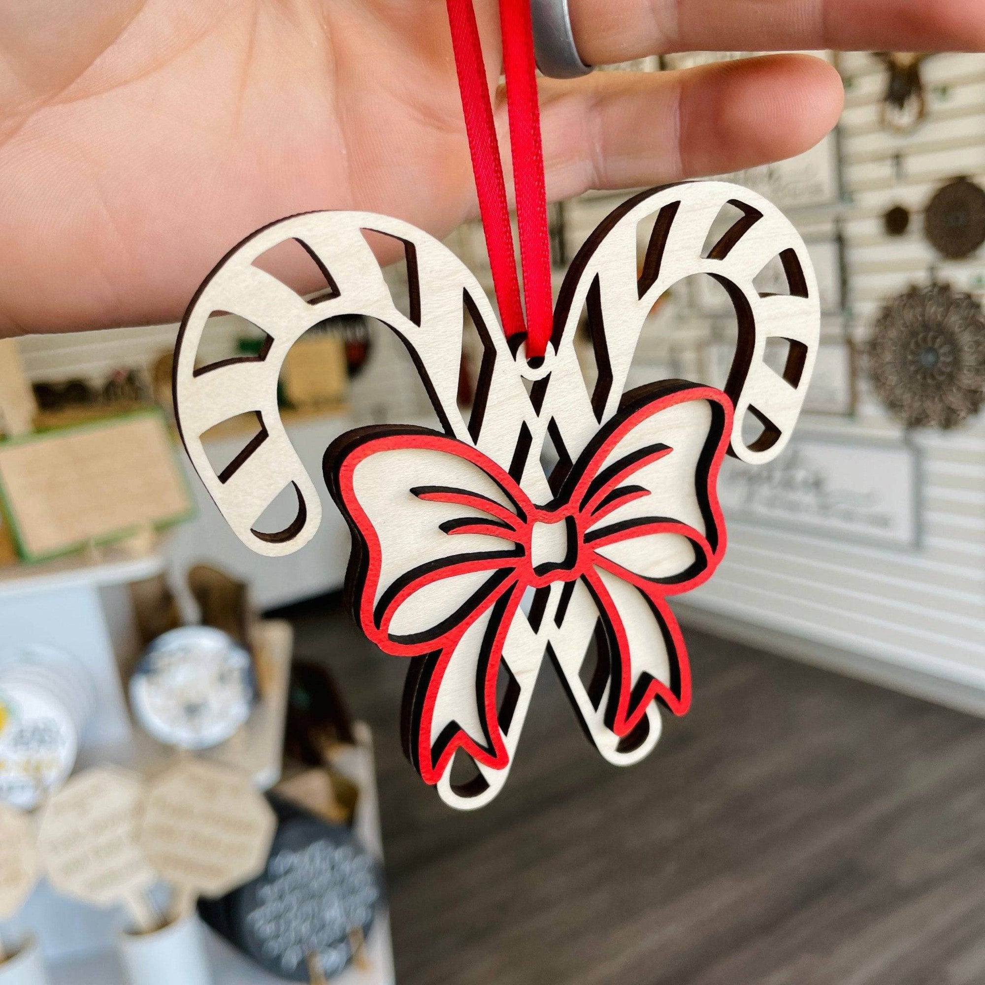 Candy Cane Bow Ornament - Sticks & Doodles