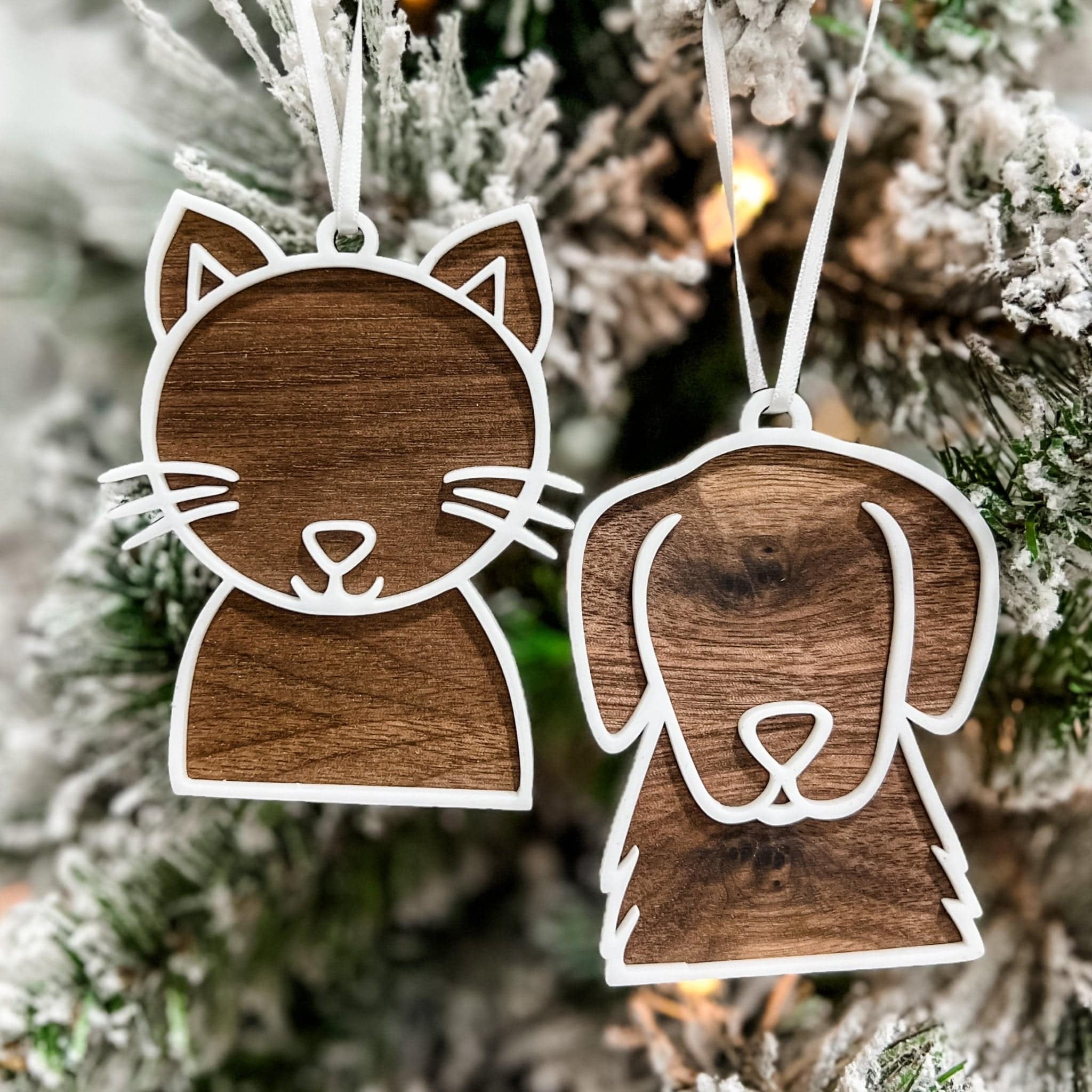 Cat/Dog Walnut & Acrylic Ornament - Sticks & Doodles