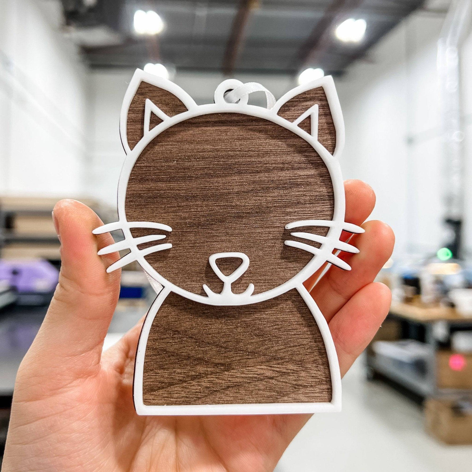 Cat/Dog Walnut & Acrylic Ornament - Sticks & Doodles