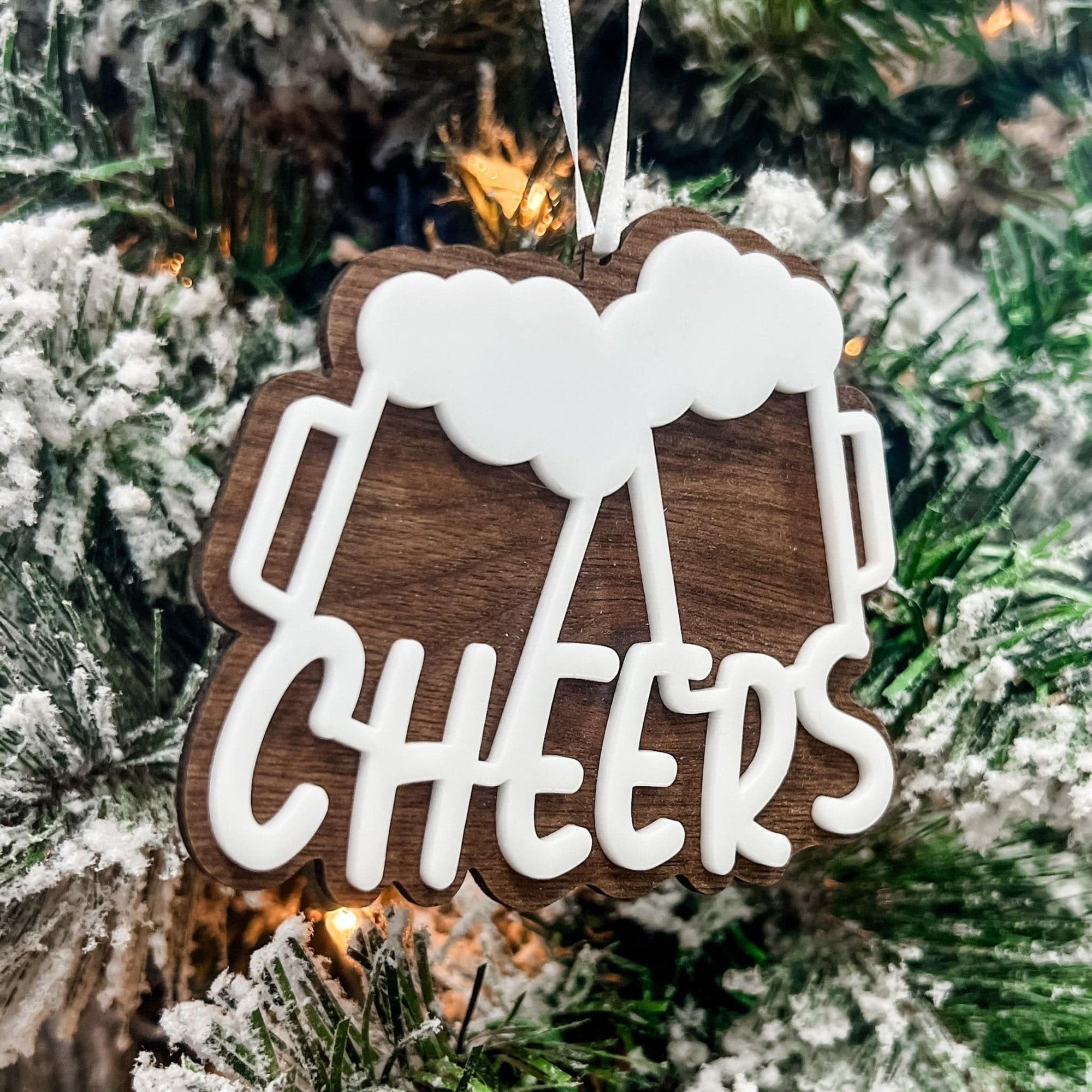 Cheers Beer Mugs 3D Wood & Acrylic Ornament - Sticks & Doodles