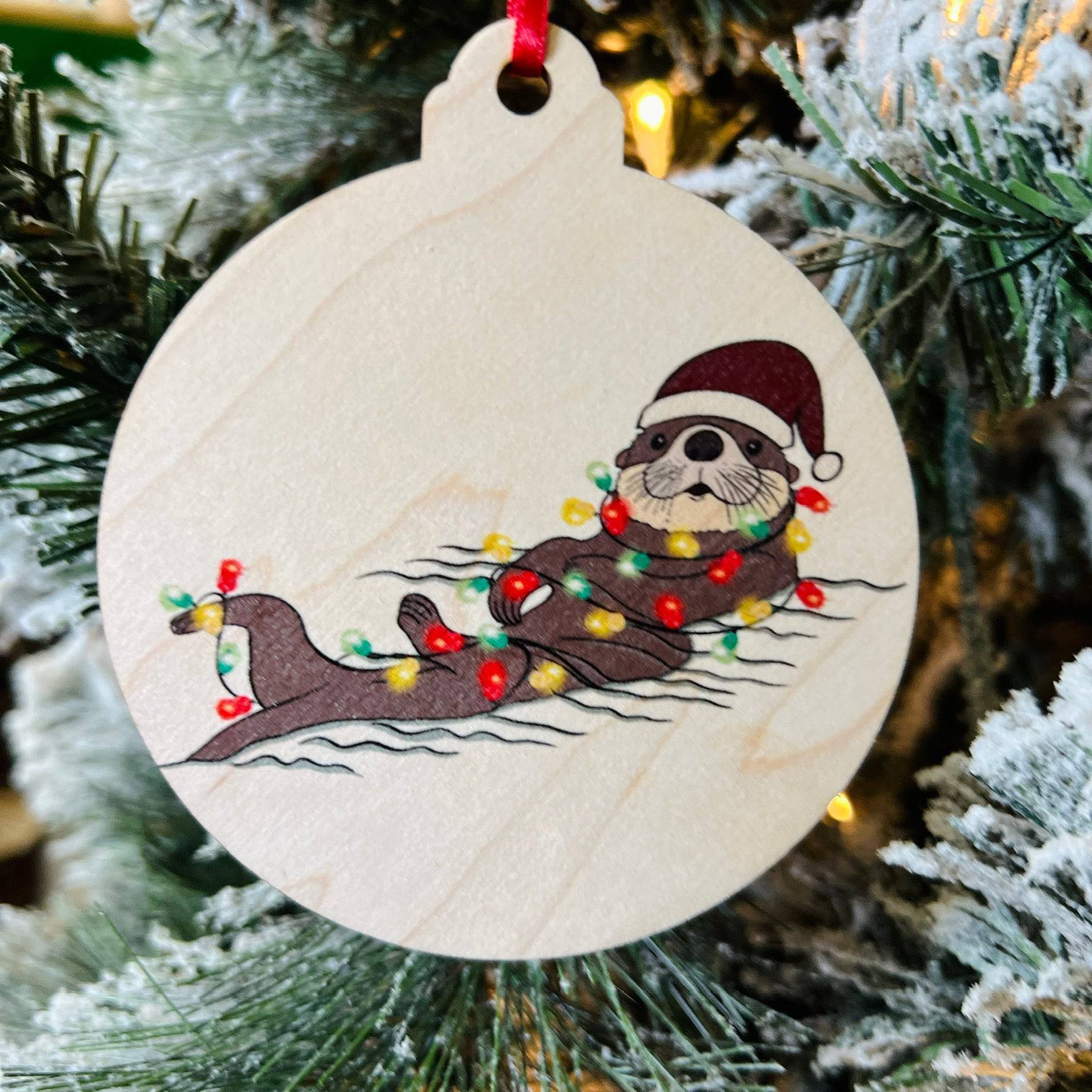 Christmas Light Animals Wood Ornament - Sticks & Doodles