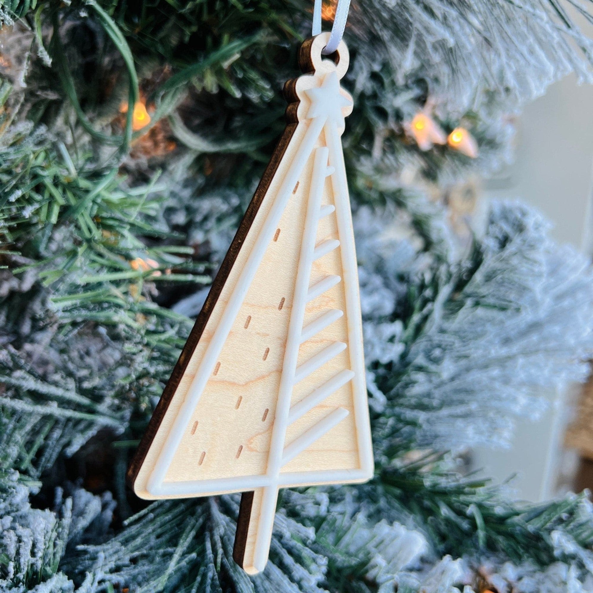 Christmas Tree Acrylic & Wood Ornament - Sticks & Doodles