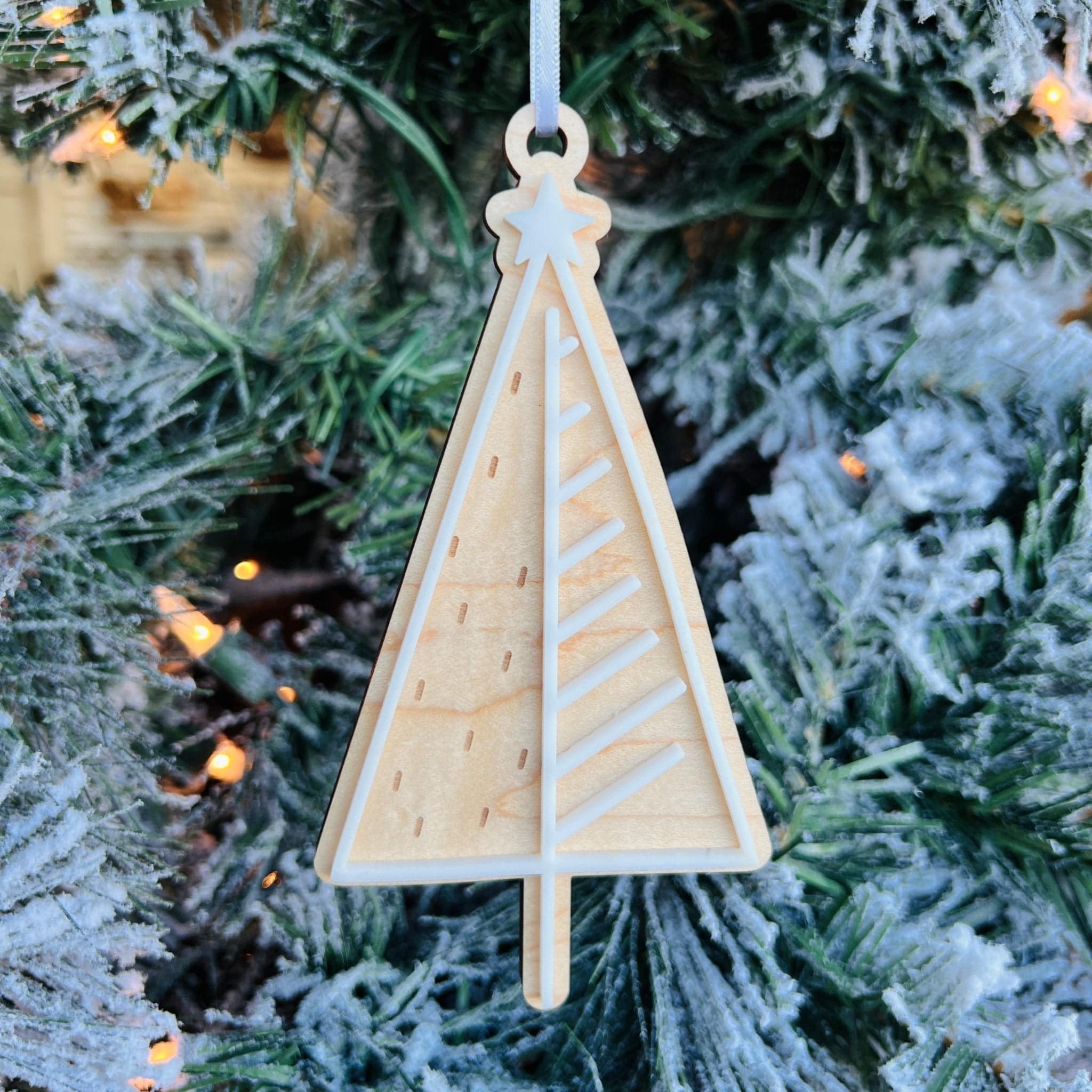 Christmas Tree Acrylic & Wood Ornament - Sticks & Doodles