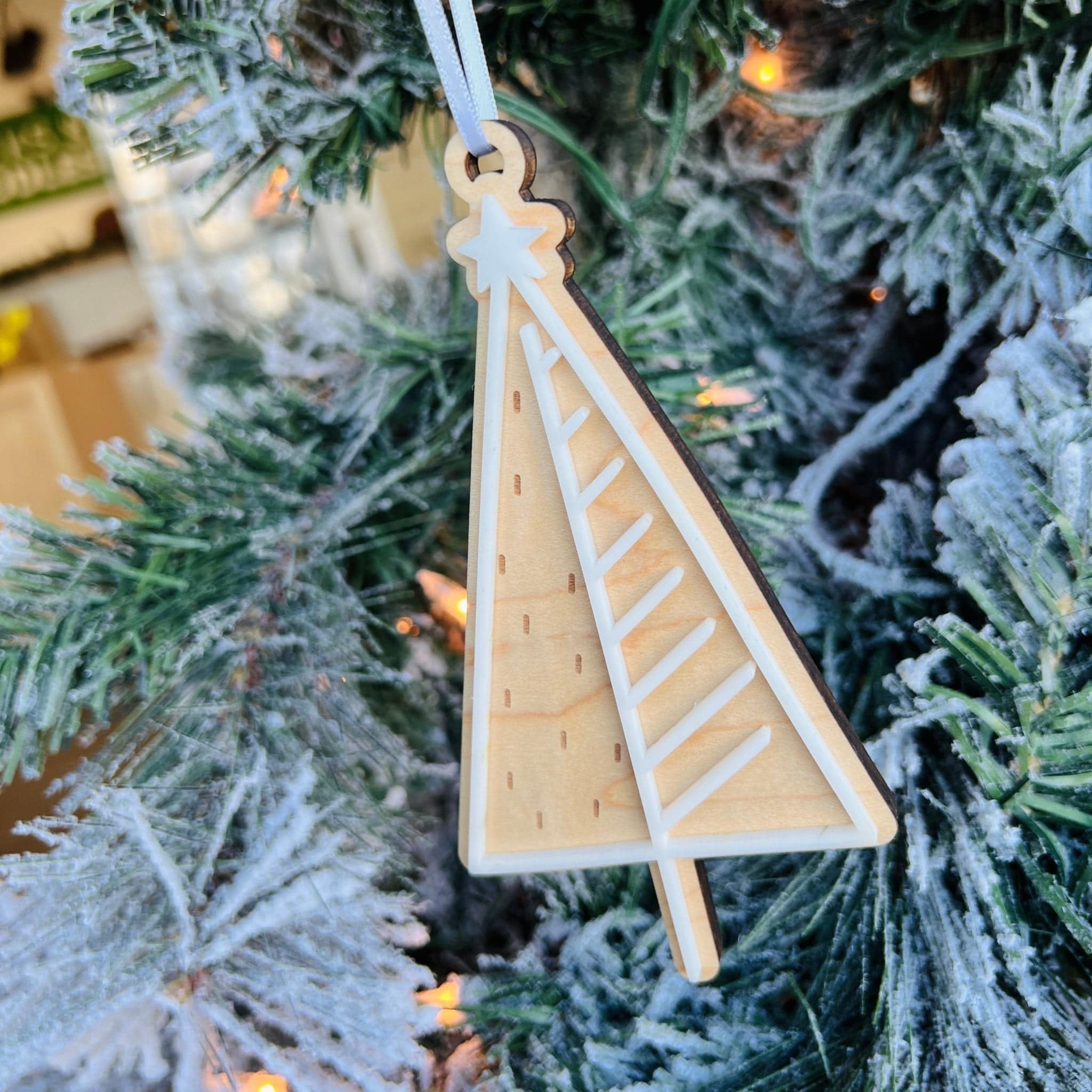 Christmas Tree Acrylic & Wood Ornament - Sticks & Doodles