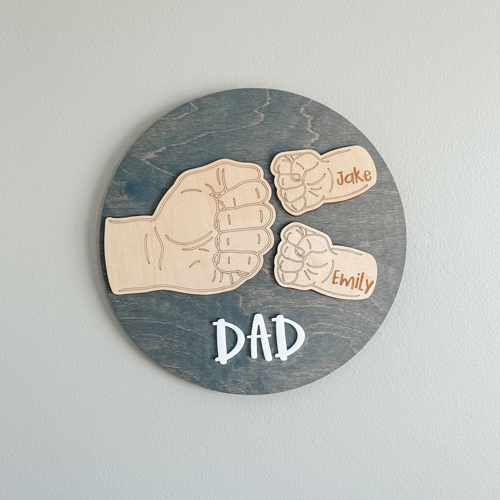 Dad Fist Bump Wood Round Sign - Sticks & Doodles