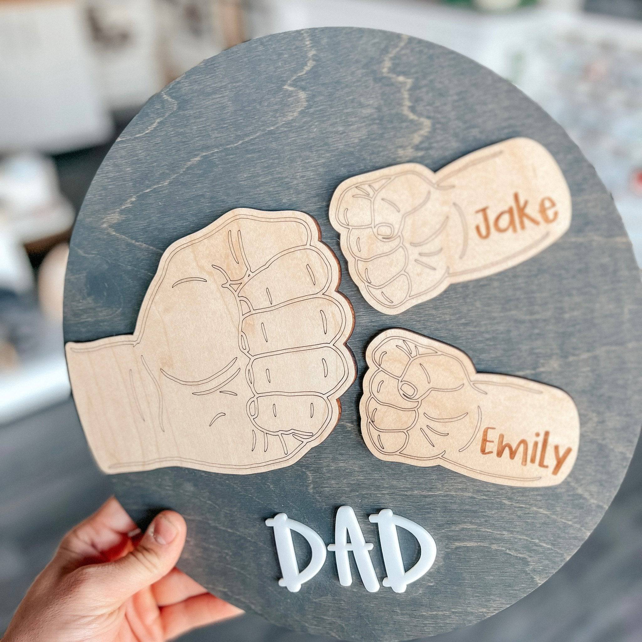 Dad Fist Bump Wood Round Sign - Sticks & Doodles
