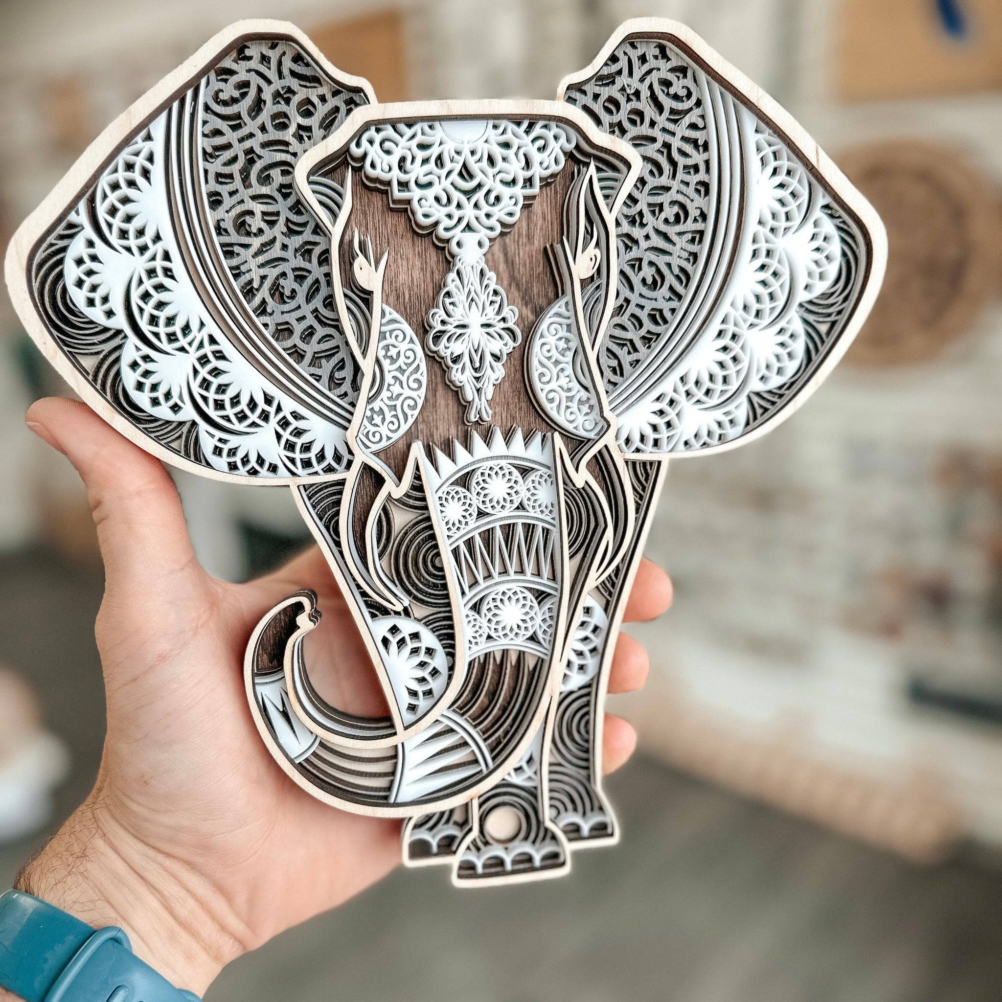 Elephant Multilayer Wood Art - Sticks & Doodles