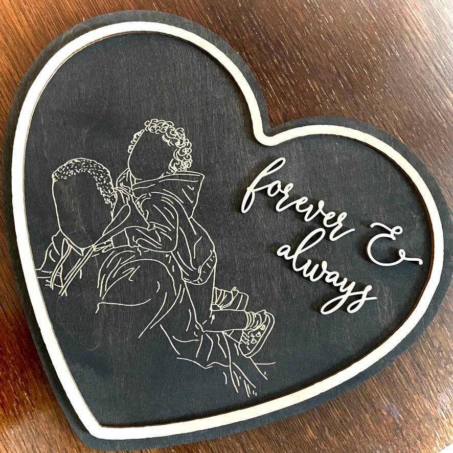 Engraved Couples Minimalist/Faceless Heart Sign - Sticks & Doodles