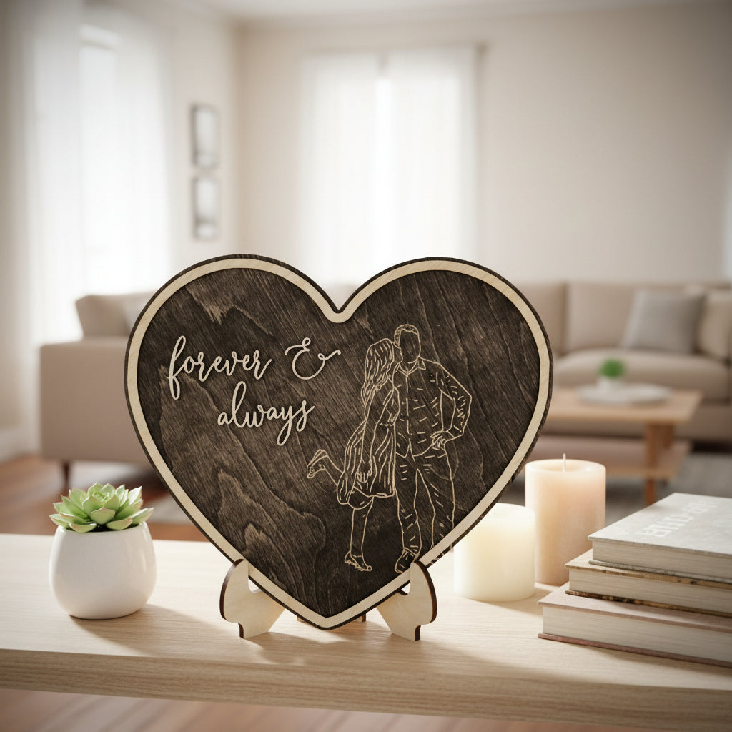 Engraved Couples Minimalist/Faceless Heart Sign - Sticks & Doodles