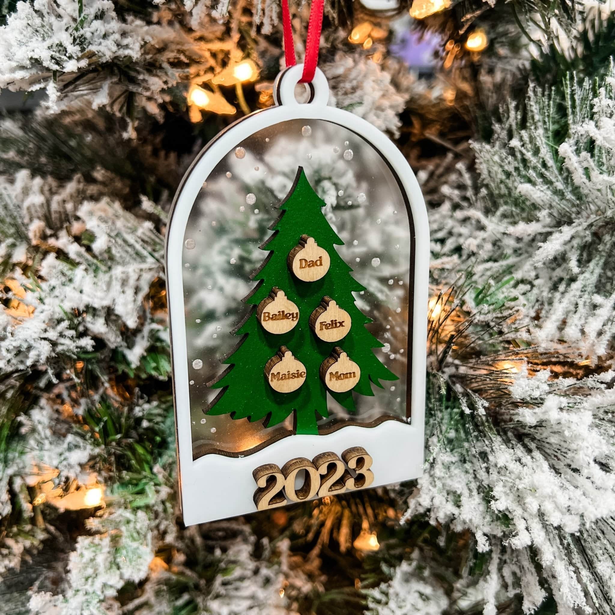 Family Tree in the Window Personalized 3D Wood & Acrylic Ornament - Sticks & Doodles