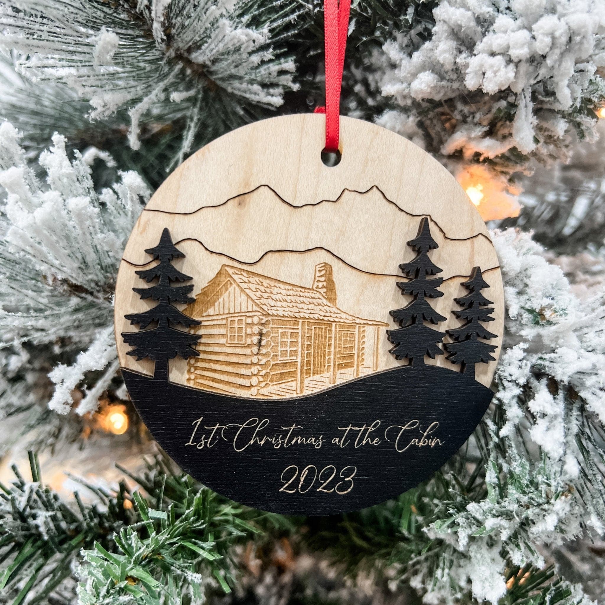 First Christmas at the Cabin 3D Wood Ornament - Sticks & Doodles