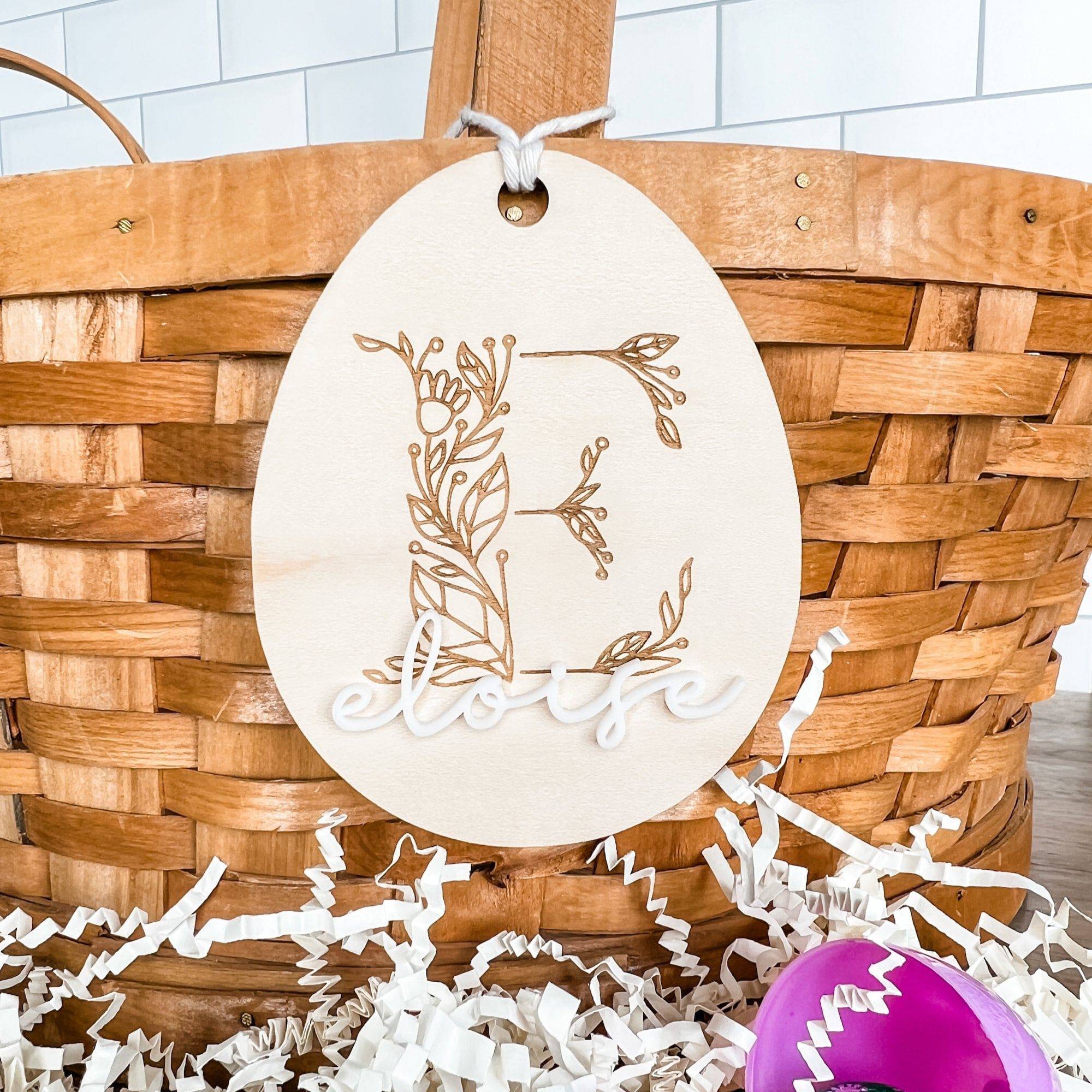 Floral Monogram Personalized Easter Basket Tags - Sticks & Doodles