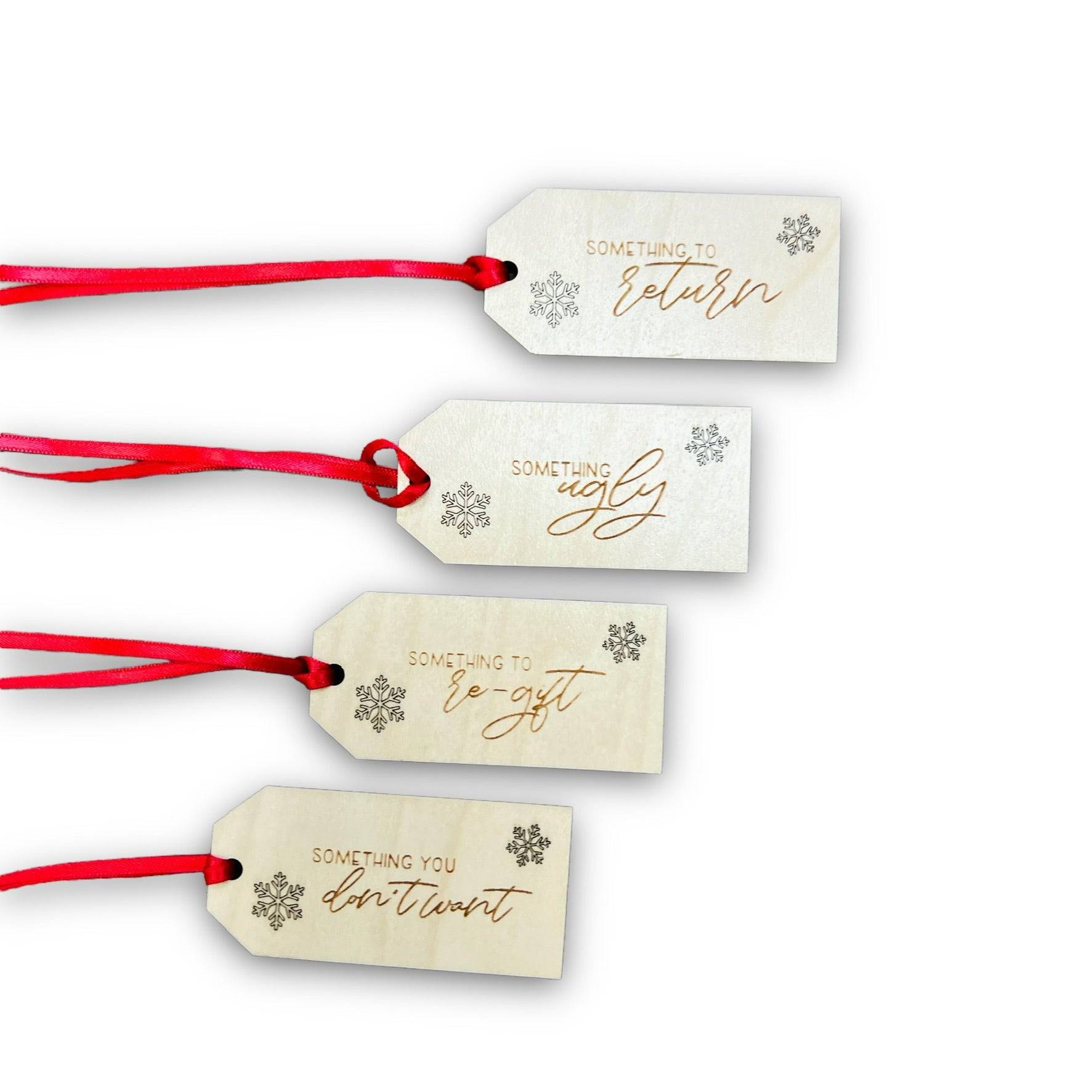 Funny "Something to Return / Re-Gift / Ugly / Don't Want" Gift Tag Set of Four - Sticks & Doodles