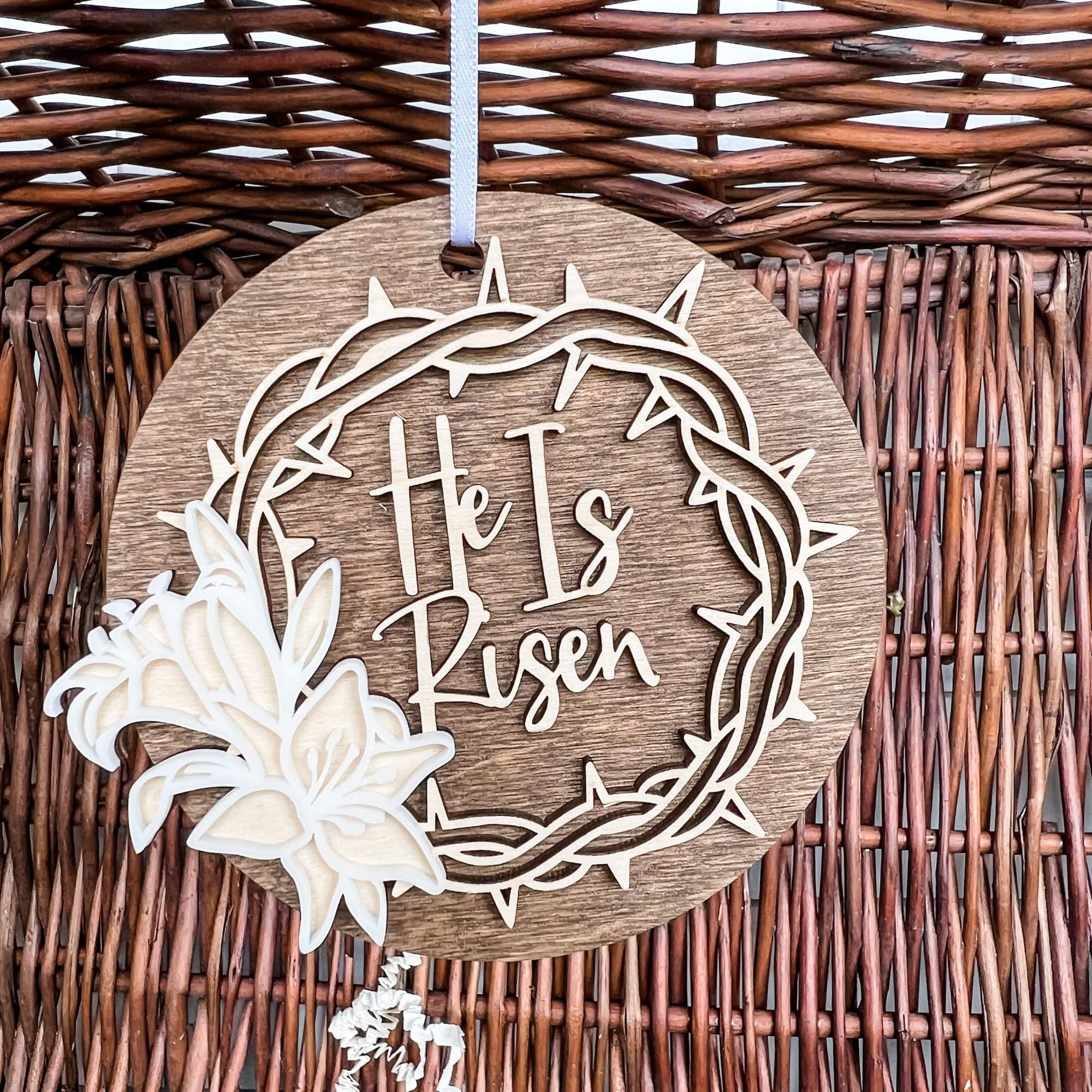 He Is Risen Wood & Acrylic Lily Ornament - Sticks & Doodles