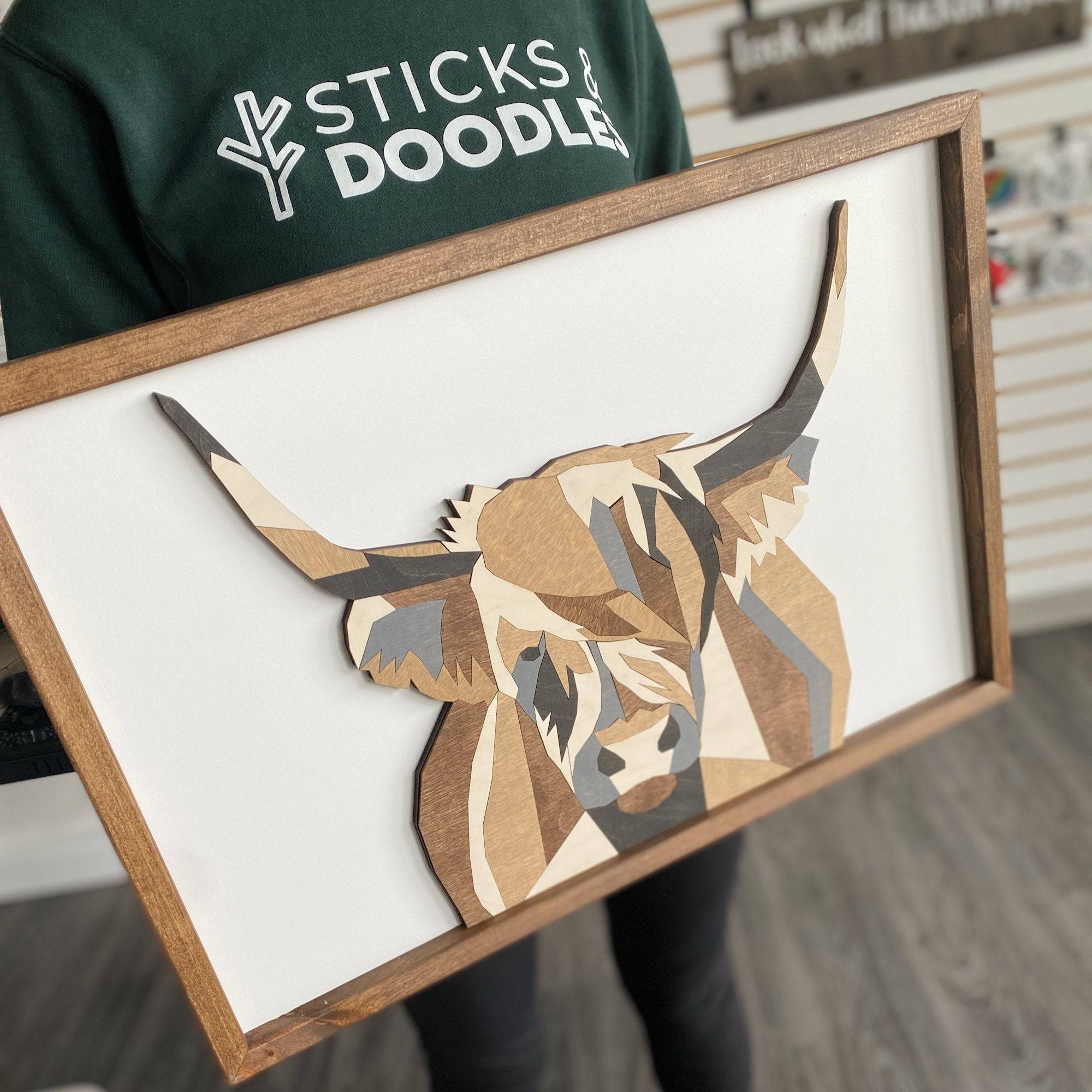 Highland Cow 3D Multilayer Wood Sign - Sticks & Doodles