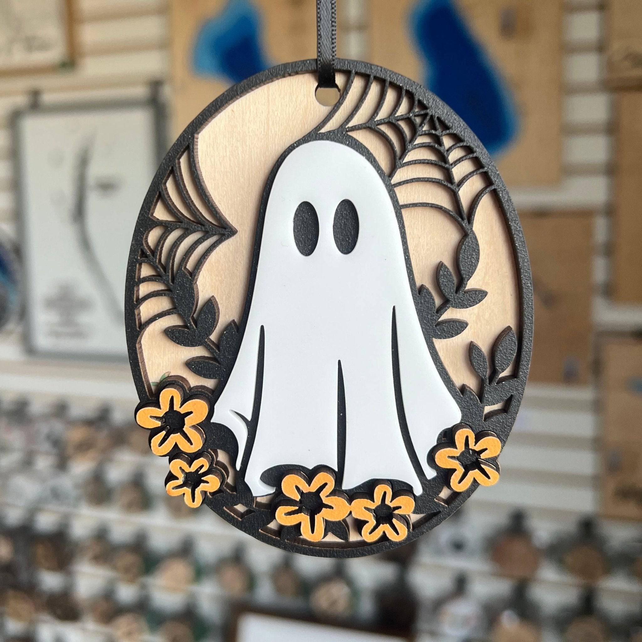 Hippie Ghost Ornament - Sticks & Doodles