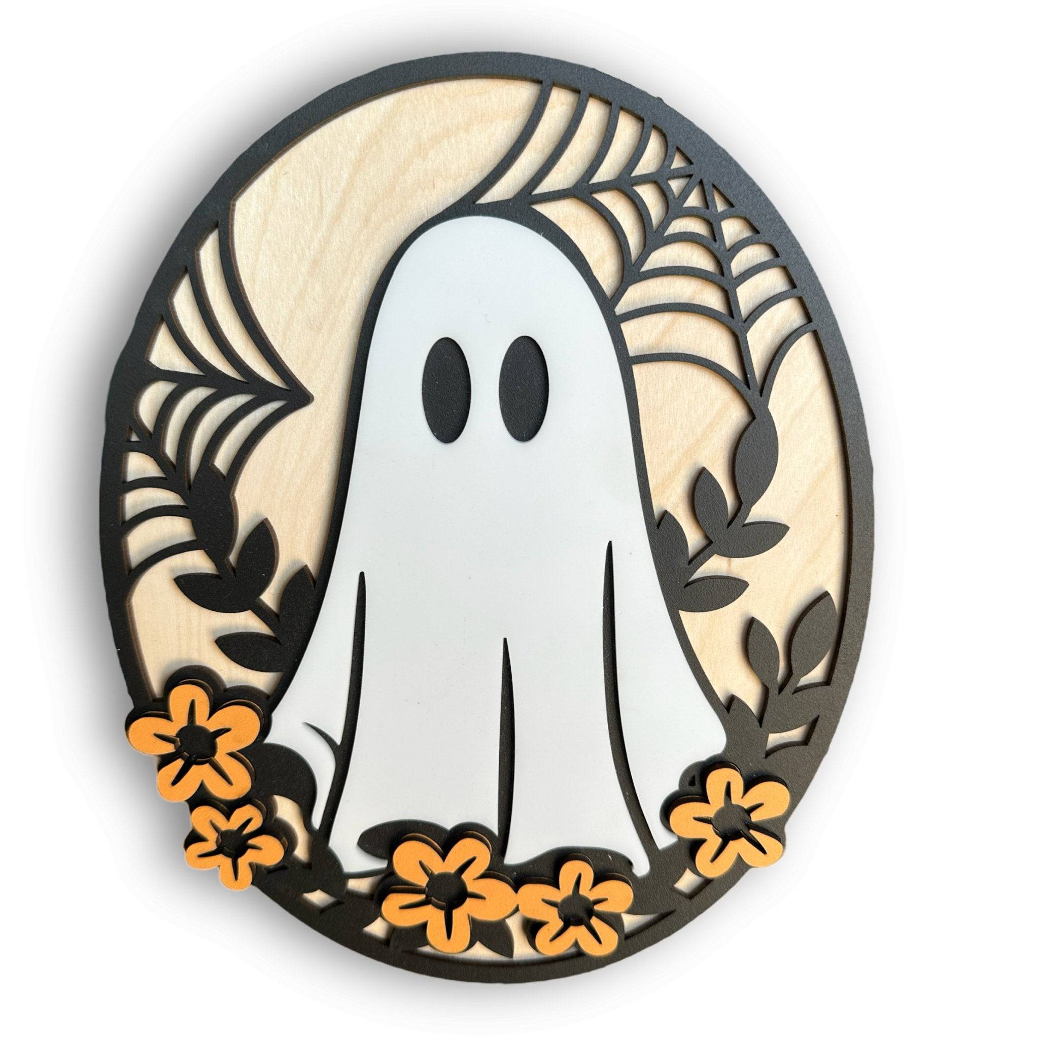 Hippy Ghost 3D Wood Sign - Sticks & Doodles