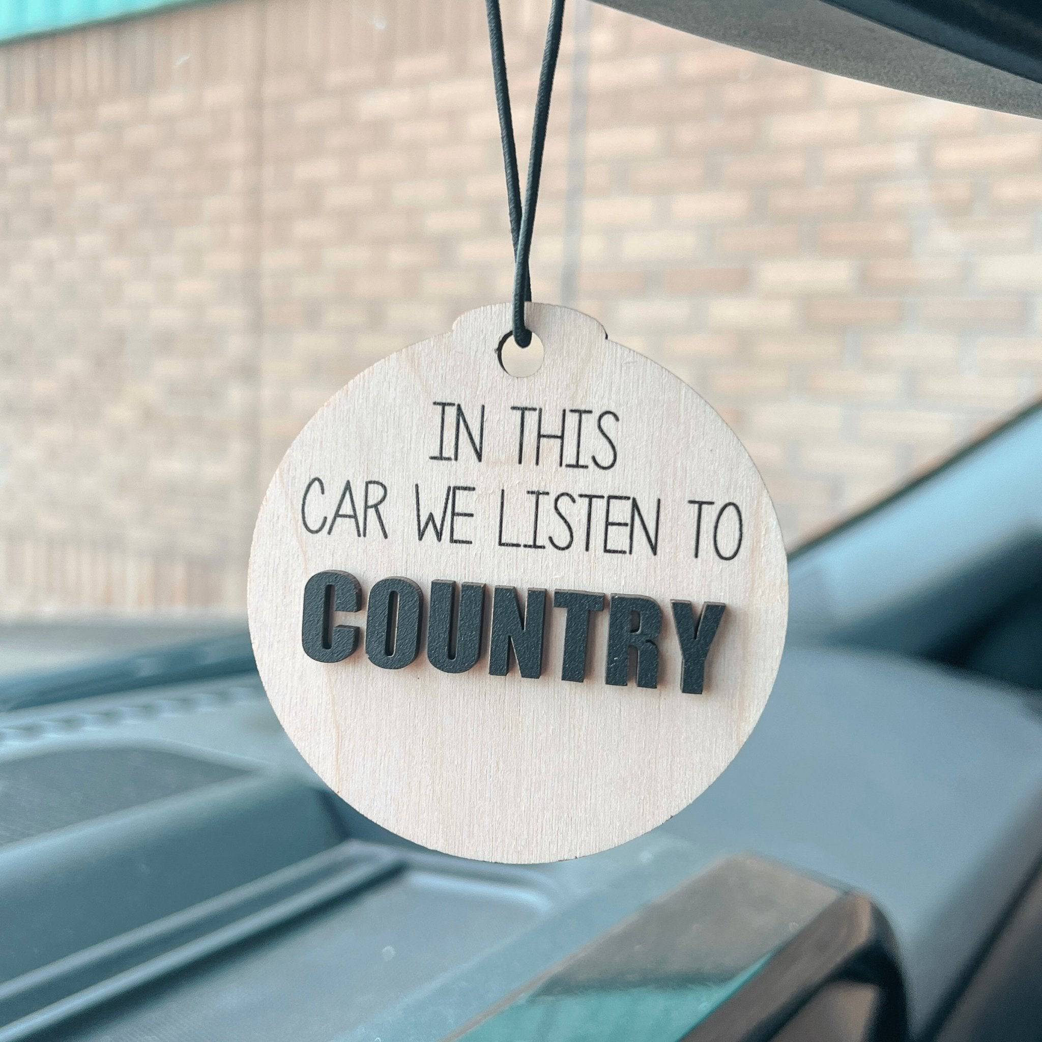 In This Car We Listen/Sing Personalized Wood Car Charm - Sticks & Doodles
