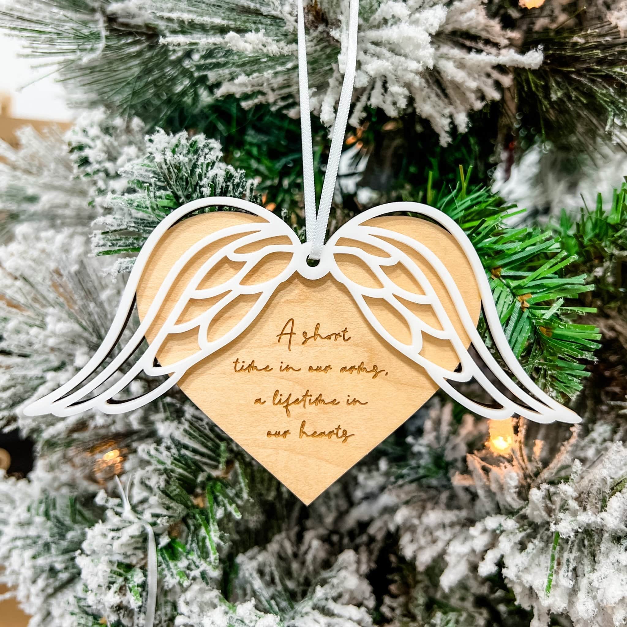 Infant / Child Loss Winged Memorial 3D Wood & Acrylic Ornament - Sticks & Doodles