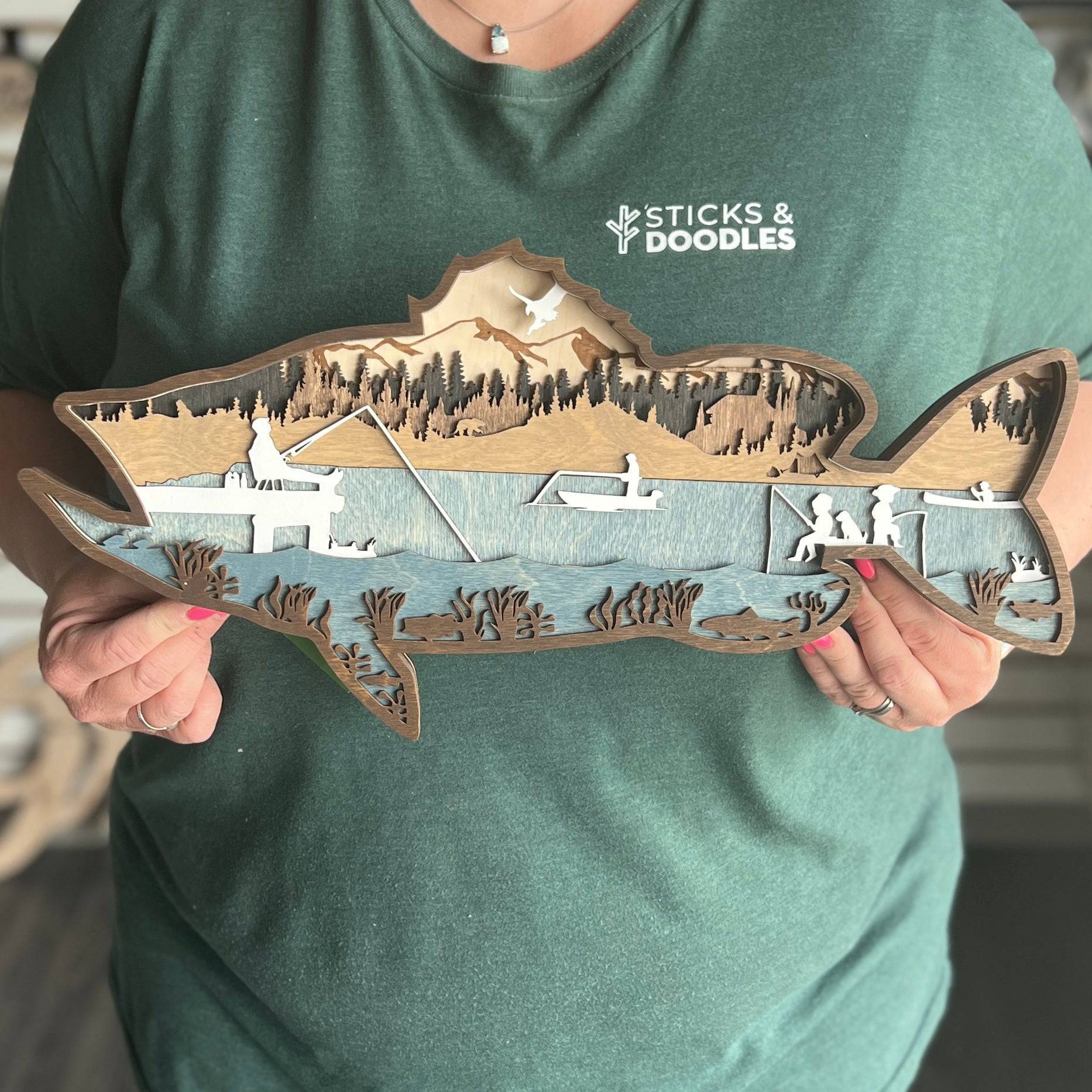 Largemouth Bass Fish Multilayer Sign - Sticks & Doodles