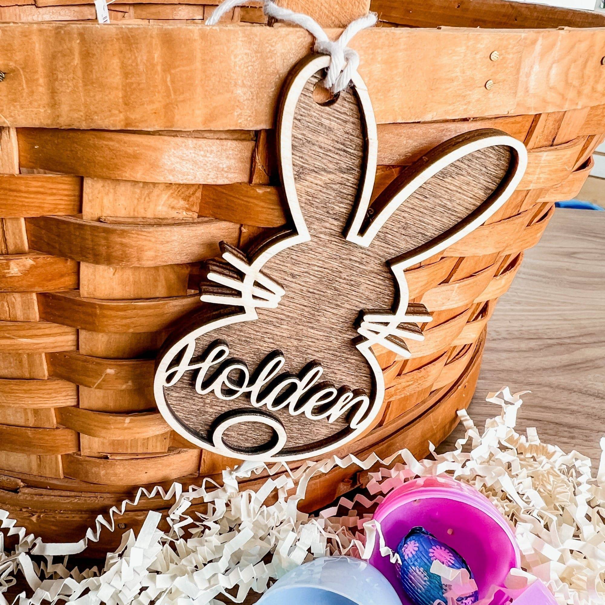 Layered Bunny Personalized Easter Basket Tags - Sticks & Doodles