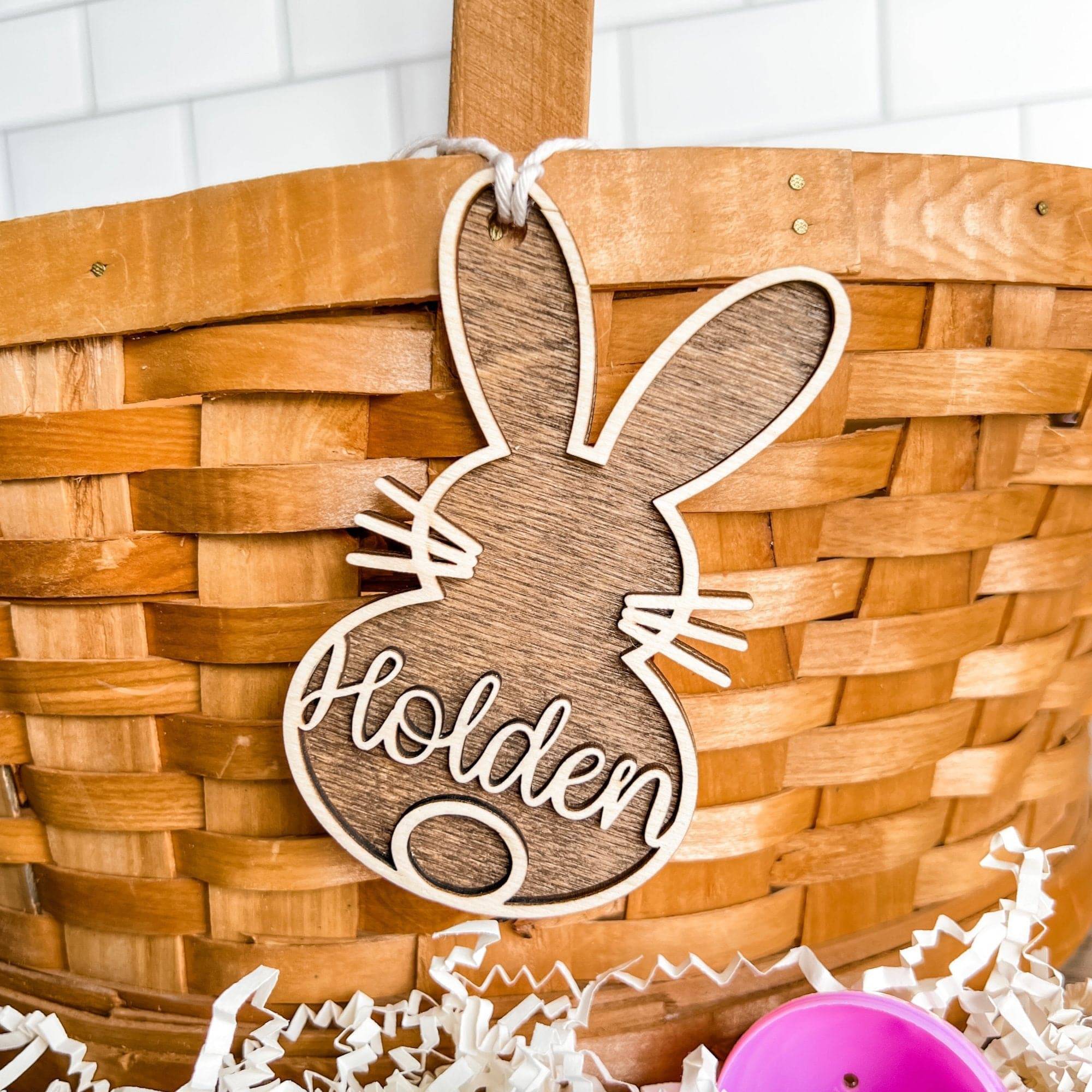 Layered Bunny Personalized Easter Basket Tags - Sticks & Doodles