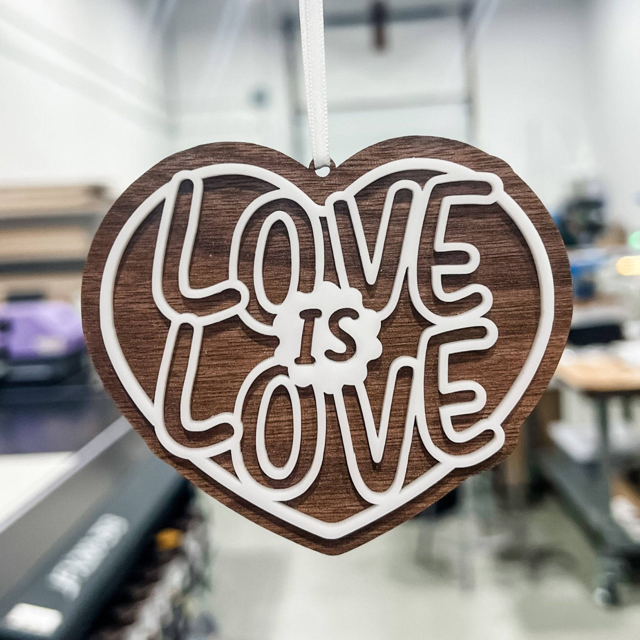 Love Is Love 3D Wood & Acrylic Ornament - Sticks & Doodles