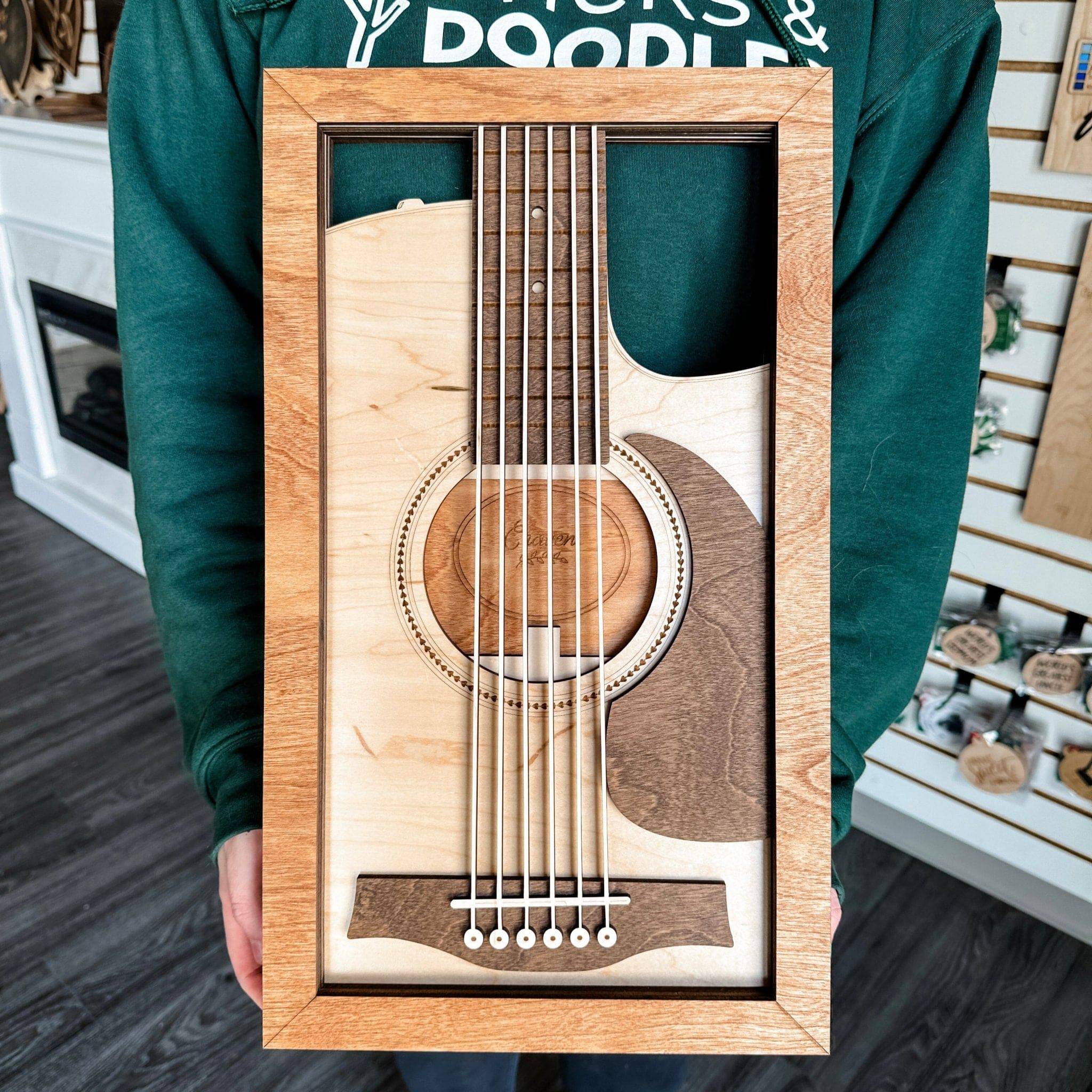 Multilayer Guitar 3D Wood Art - Sticks & Doodles