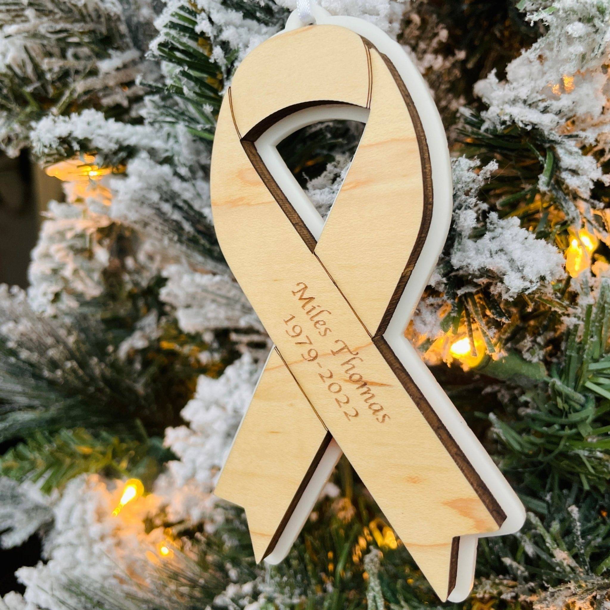 Personalized Awareness Ribbon Acrylic & Wood Ornament - Sticks & Doodles