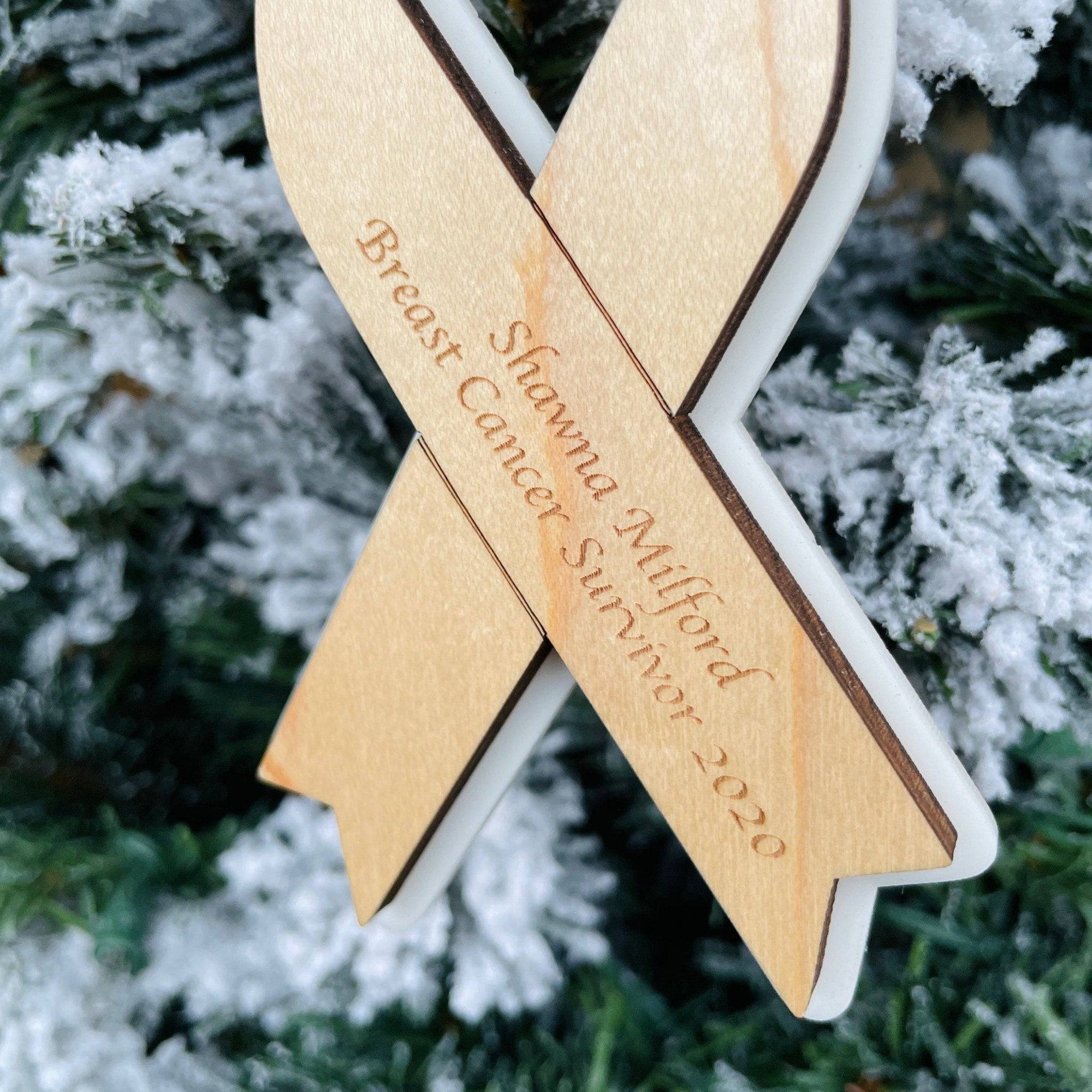 Personalized Awareness Ribbon Acrylic & Wood Ornament - Sticks & Doodles