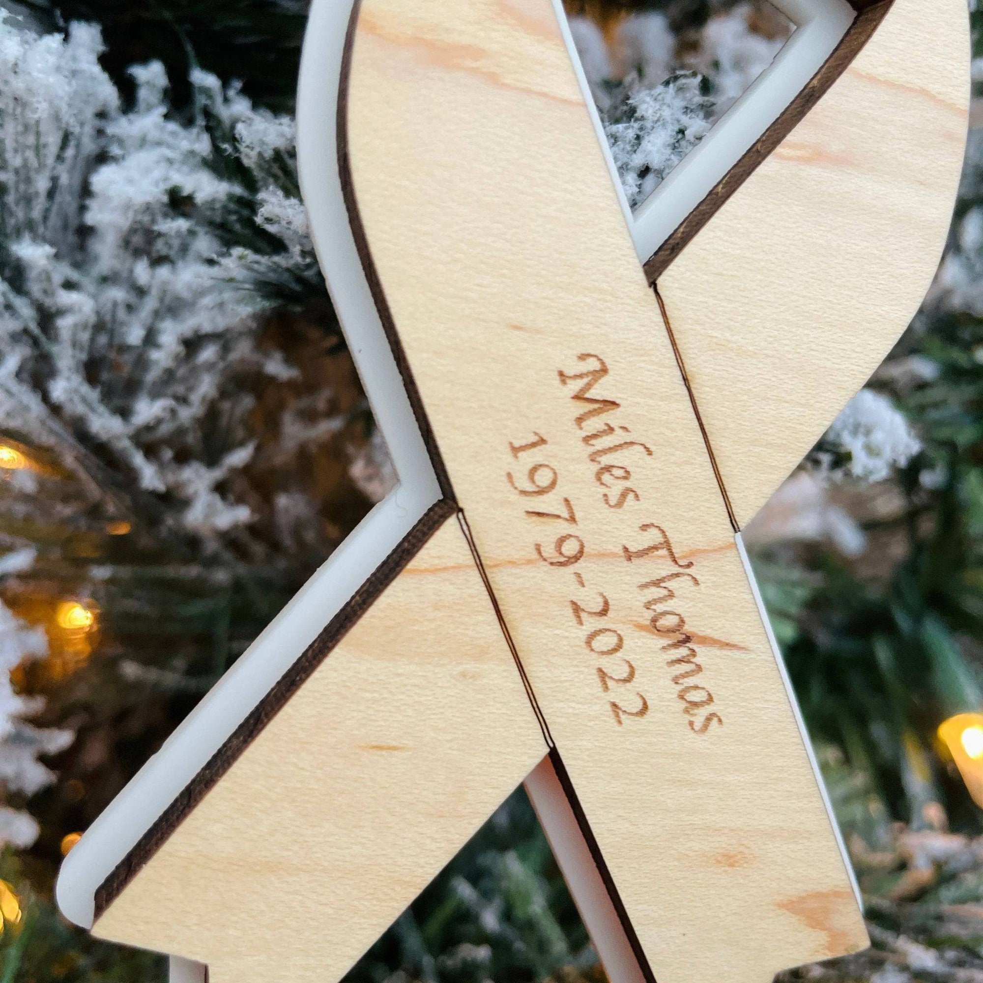 Personalized Awareness Ribbon Acrylic & Wood Ornament - Sticks & Doodles