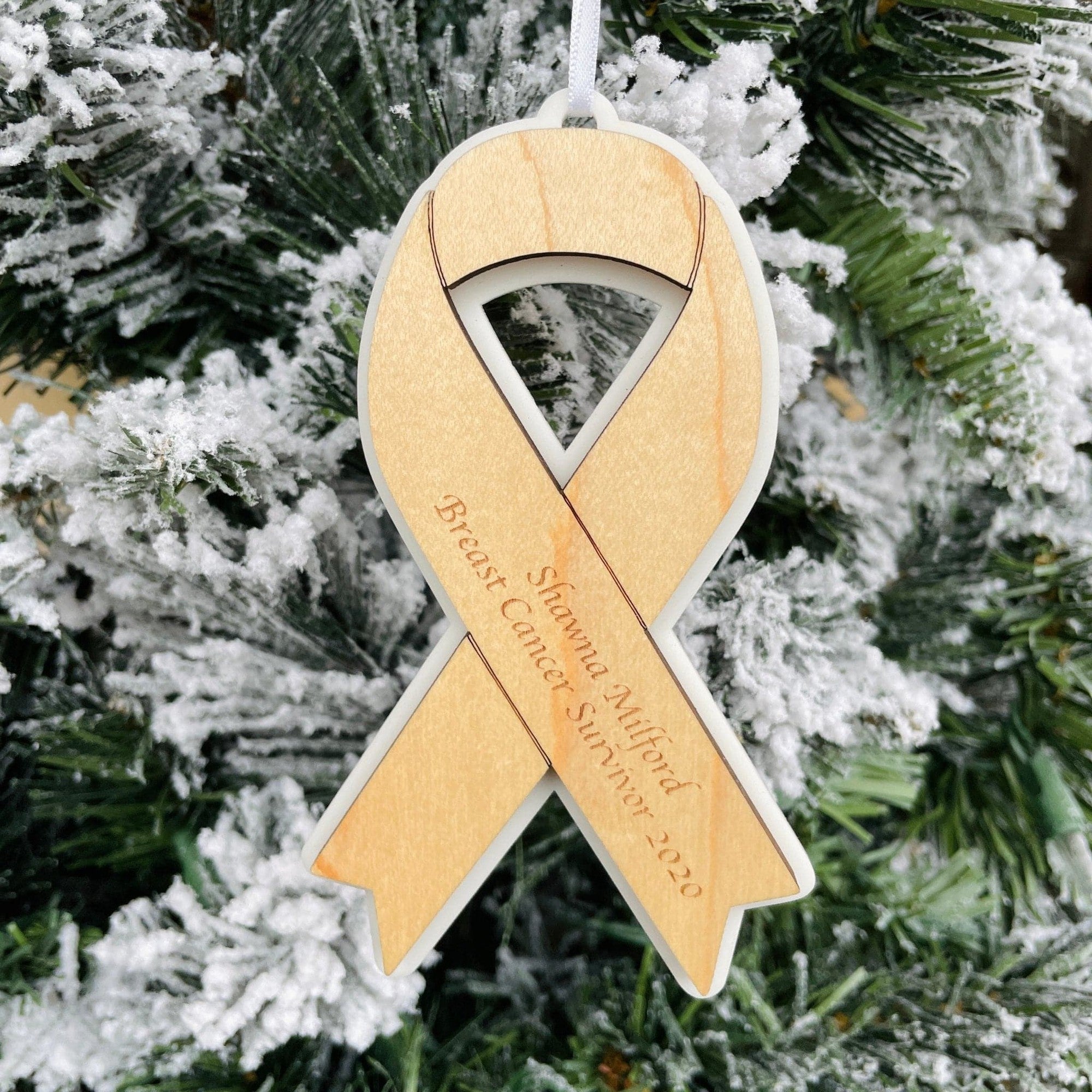 Personalized Awareness Ribbon Acrylic & Wood Ornament - Sticks & Doodles