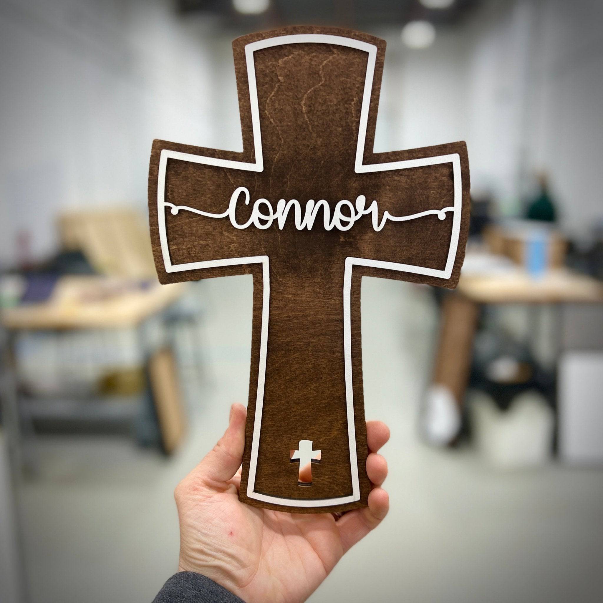 Personalized Cross 3D Wood Sign - Sticks & Doodles