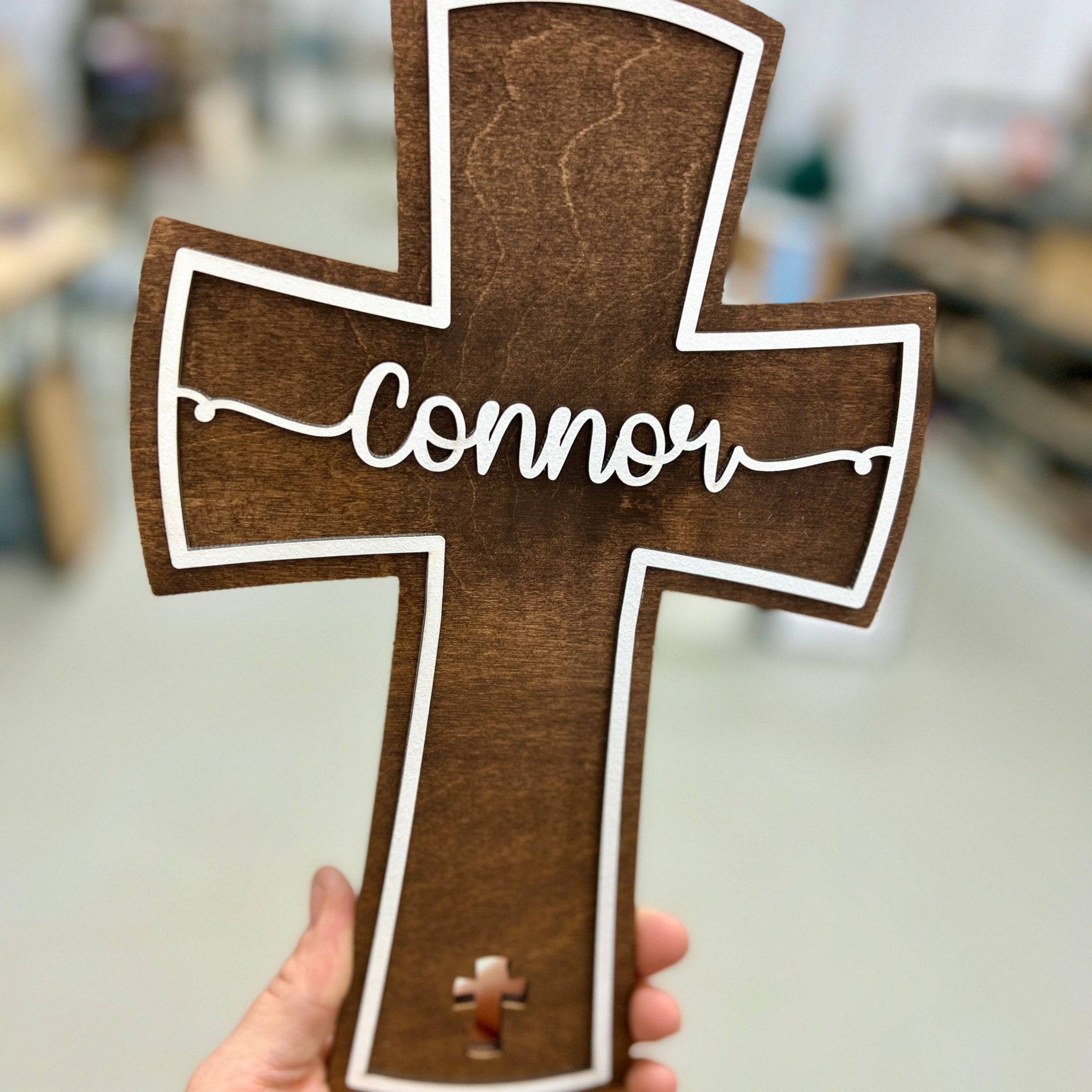 Personalized Cross 3D Wood Sign - Sticks & Doodles