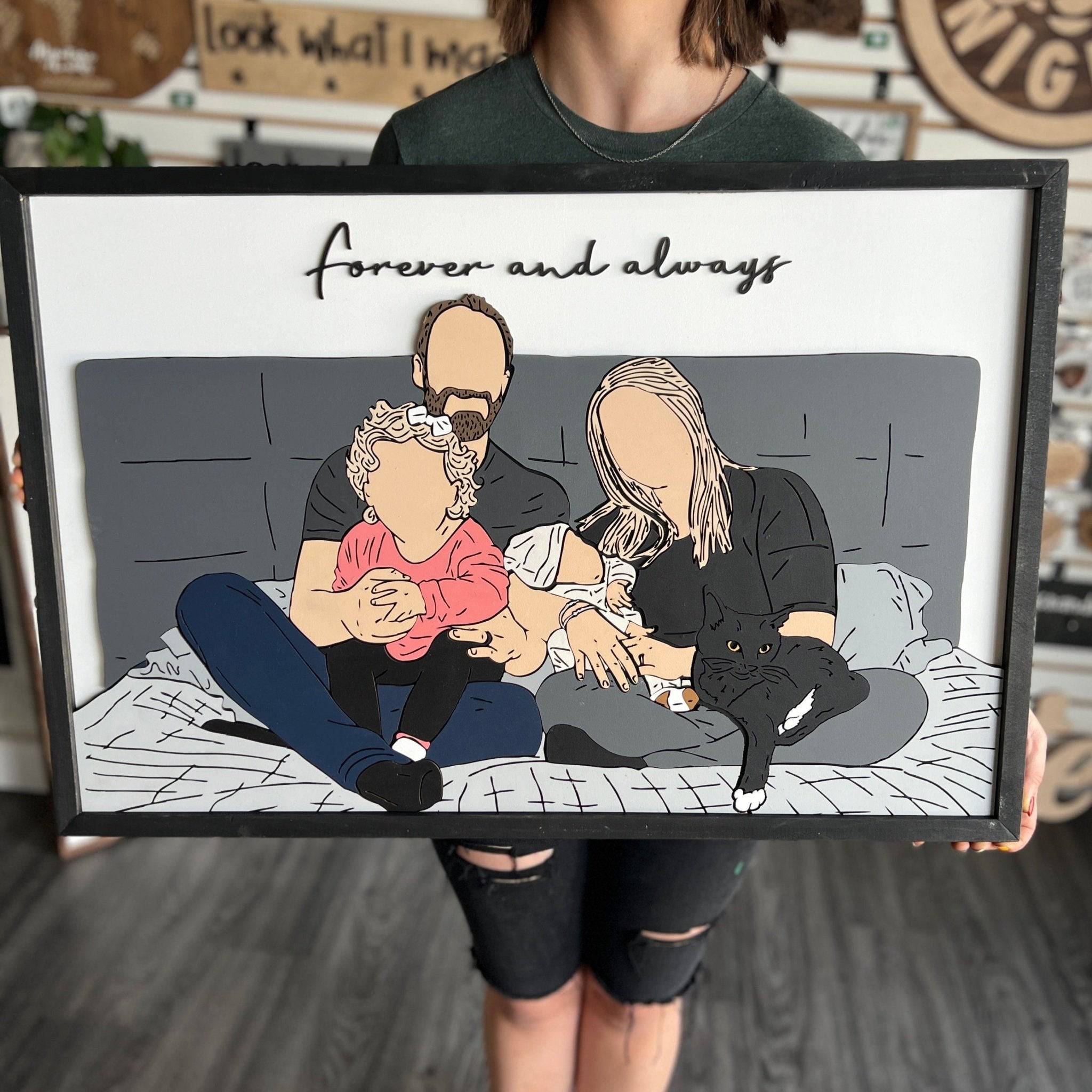 Quote Request - 3D Wood Minimalist Family Line Drawing Photo Recreation (BOOKING FEBRUARY 2024) - Sticks & Doodles
