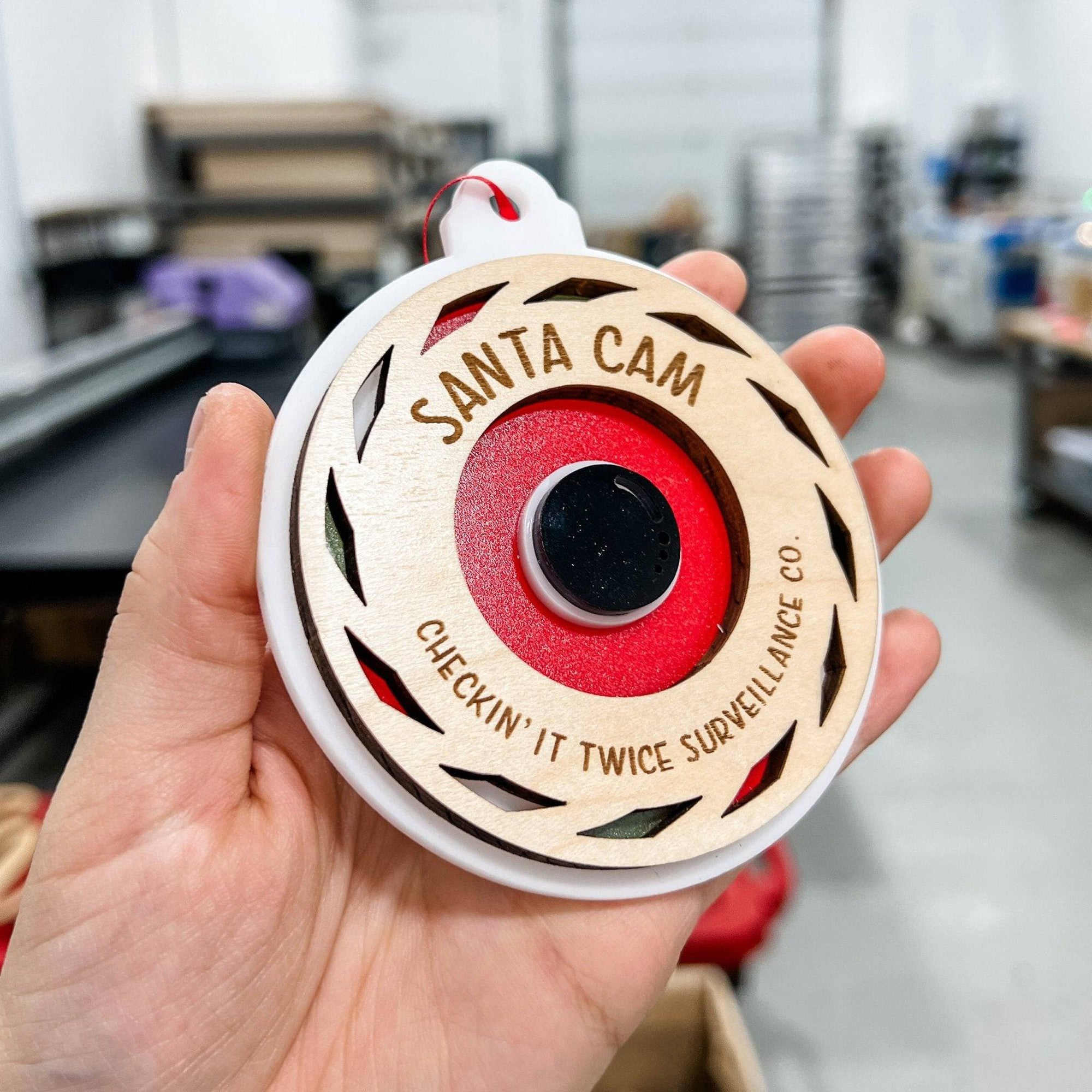 Santa Cam 3D Wood & Acrylic Ornament - Sticks & Doodles