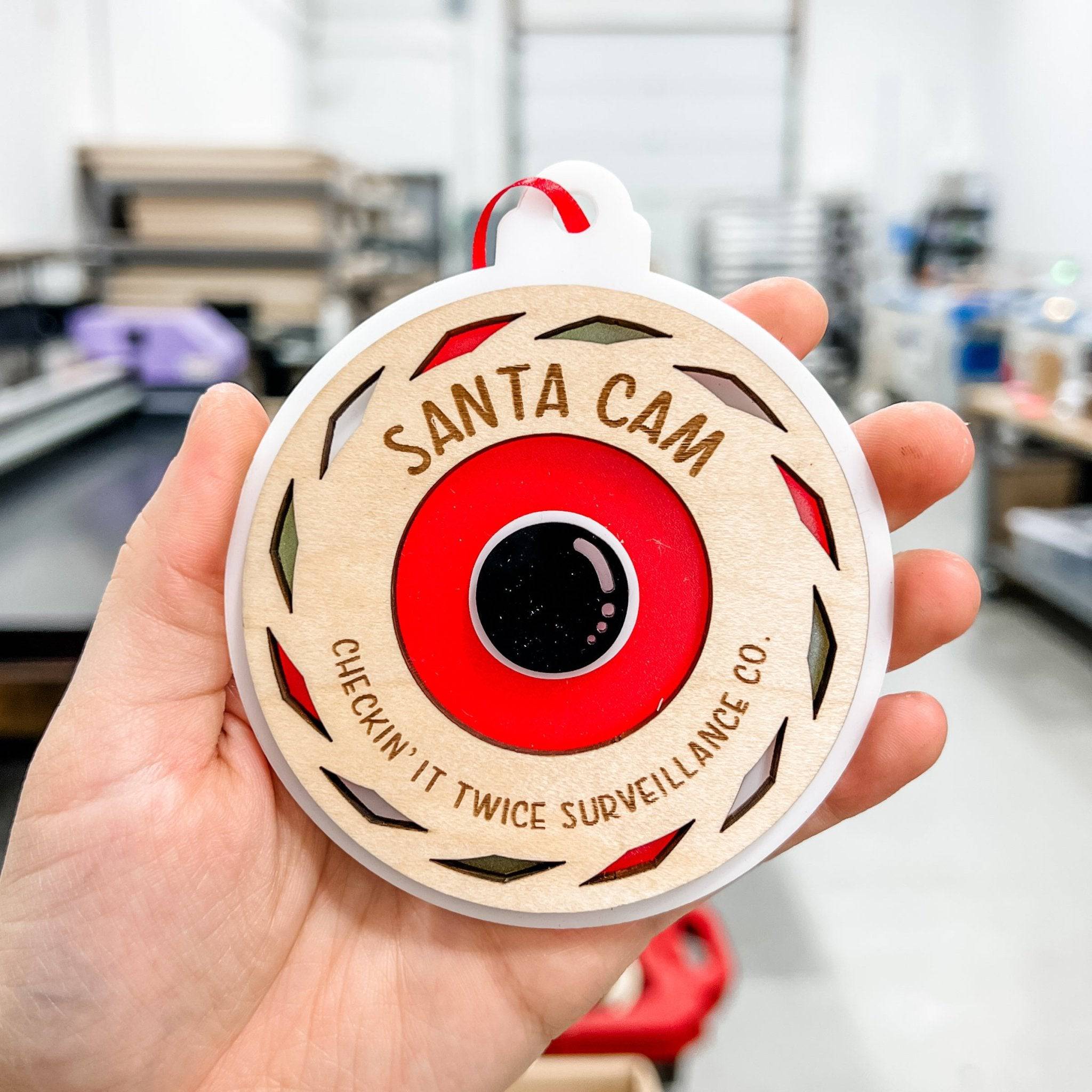Santa Cam 3D Wood & Acrylic Ornament - Sticks & Doodles
