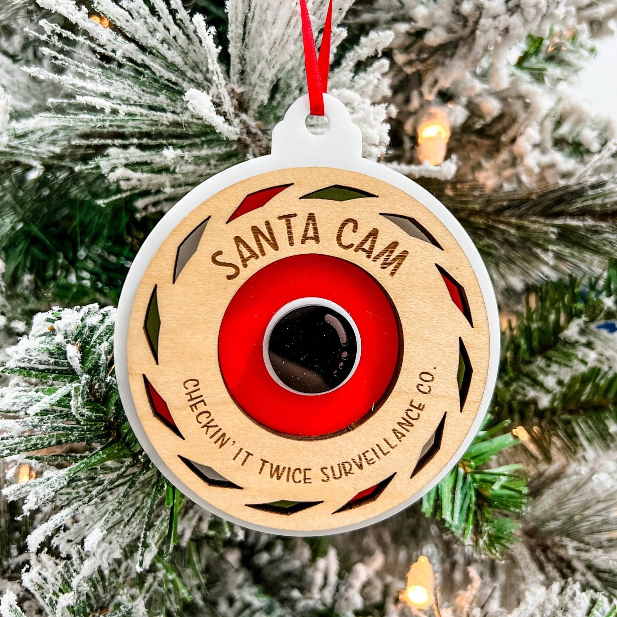 Santa Cam 3D Wood & Acrylic Ornament - Sticks & Doodles