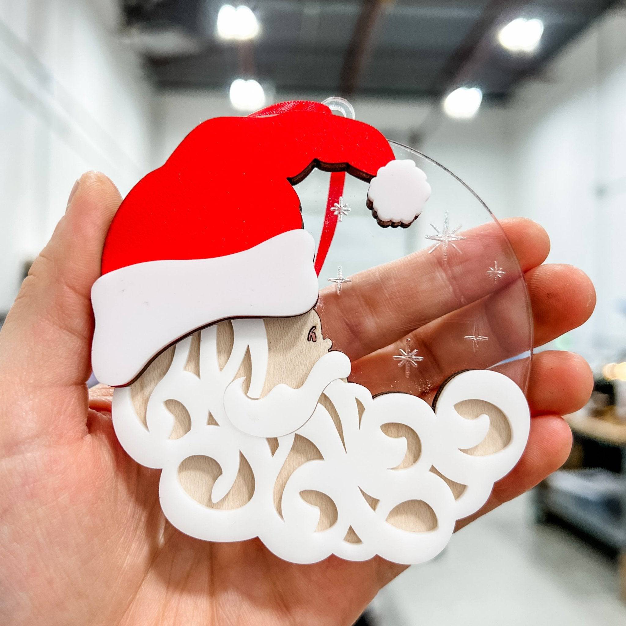Santa Shaped Moon Wood & Acrylic Ornament - Sticks & Doodles