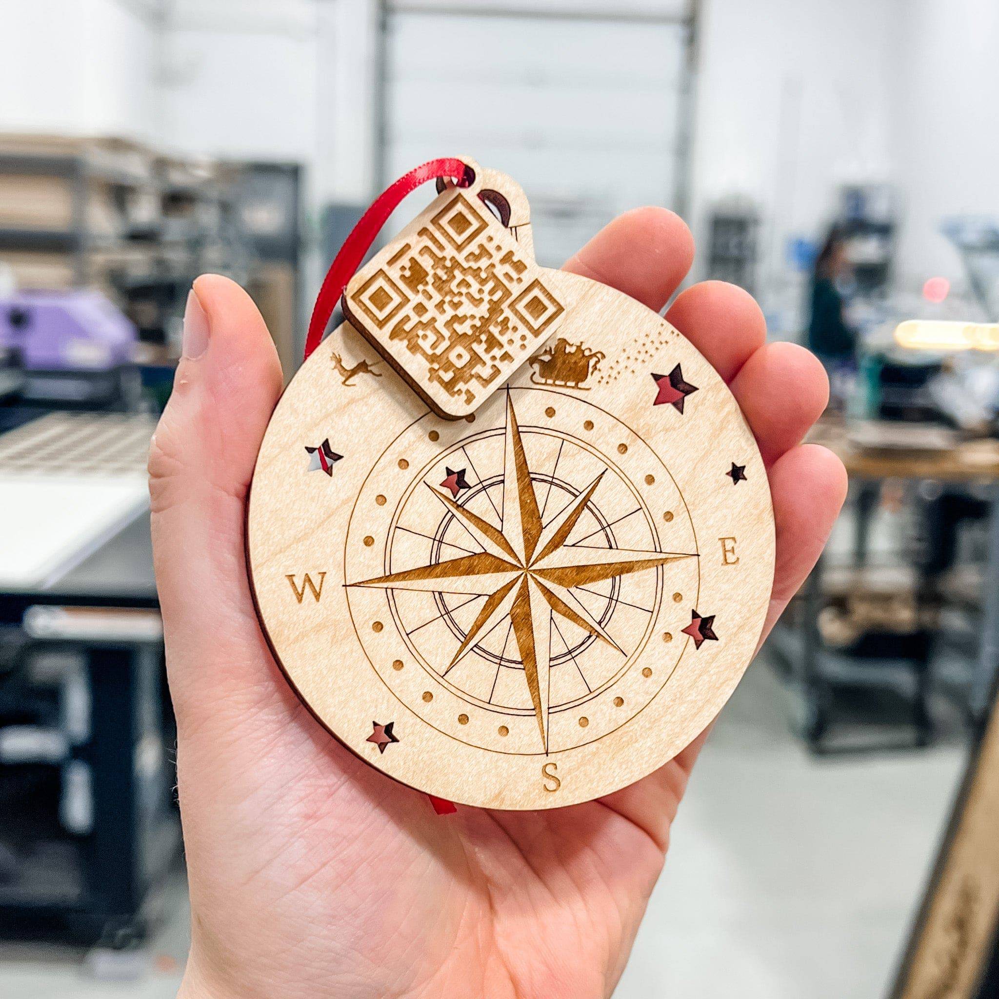 Santa Tracker Scannable 3D Wood Ornament - Sticks & Doodles