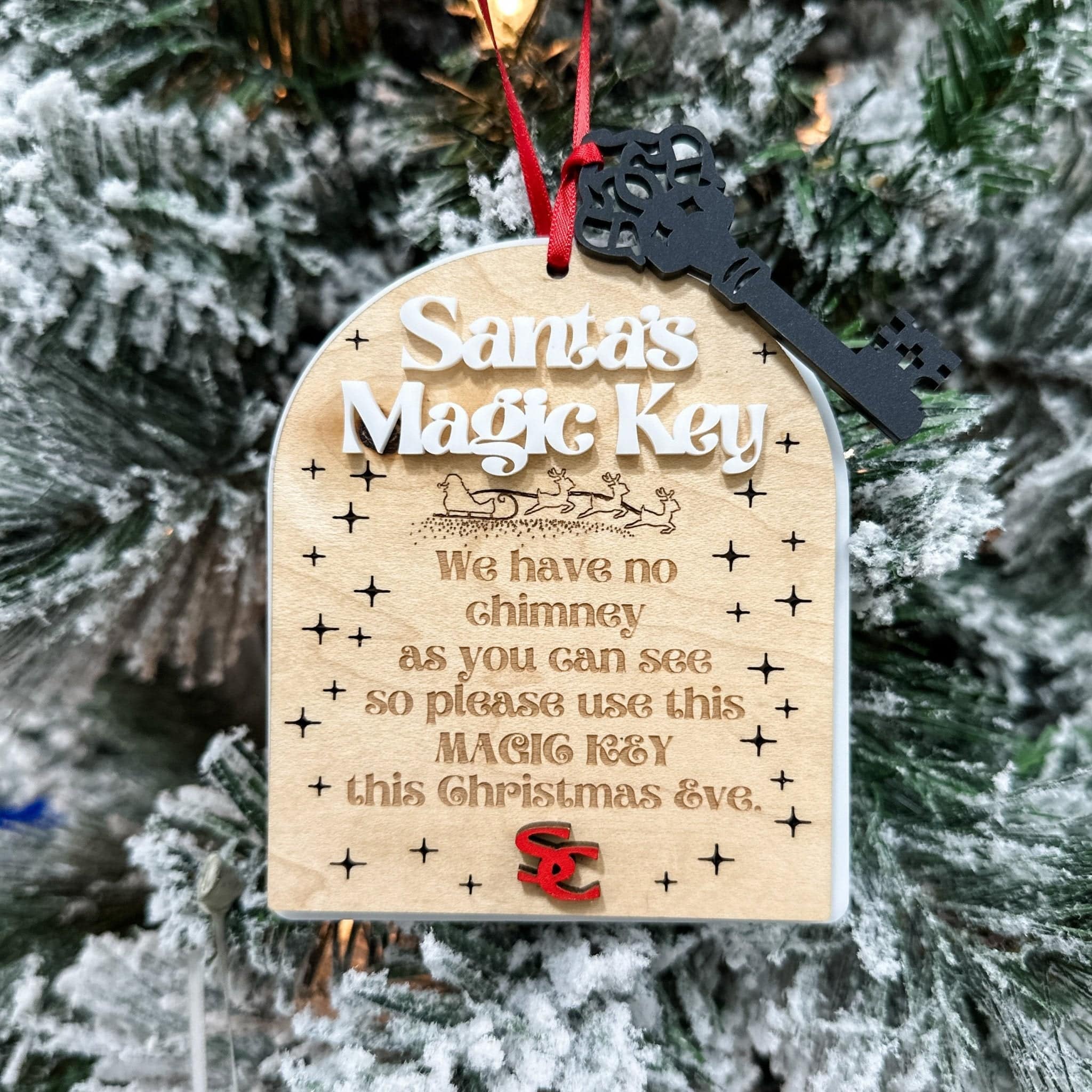 Santa's Magic Key 3D Wood Ornament - Sticks & Doodles