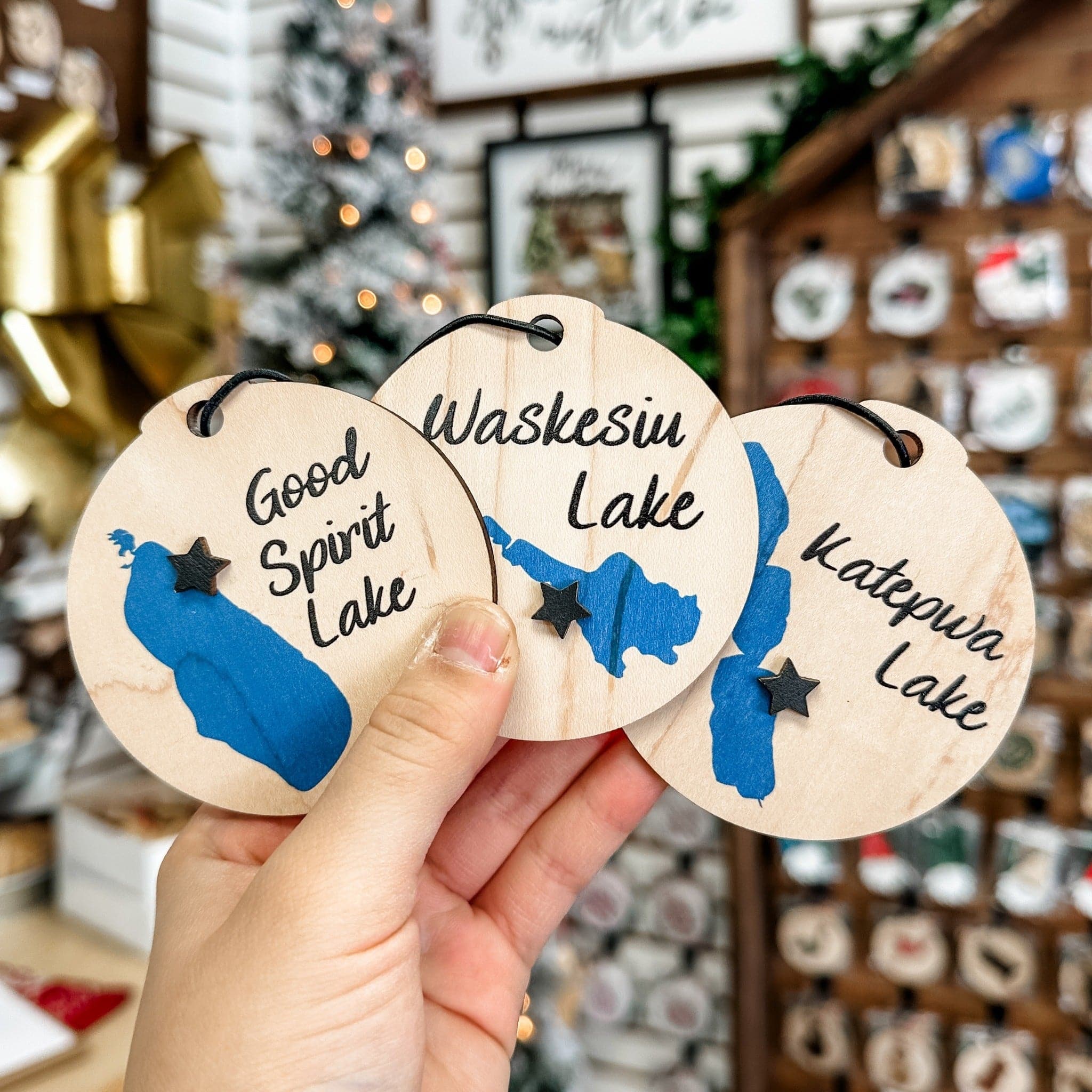 Saskatchewan Lake Ornaments with 3D Wood Star **Choose from 94 Lakes** - Sticks & Doodles