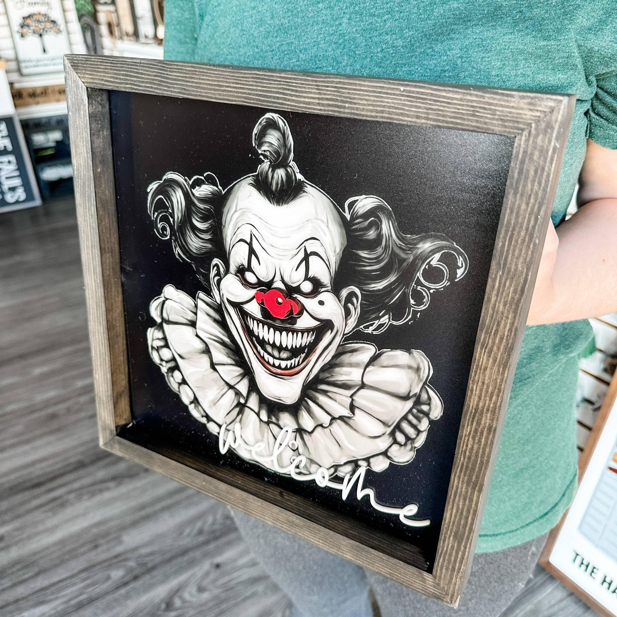 Scary Clown Welcome Sign - Sticks & Doodles