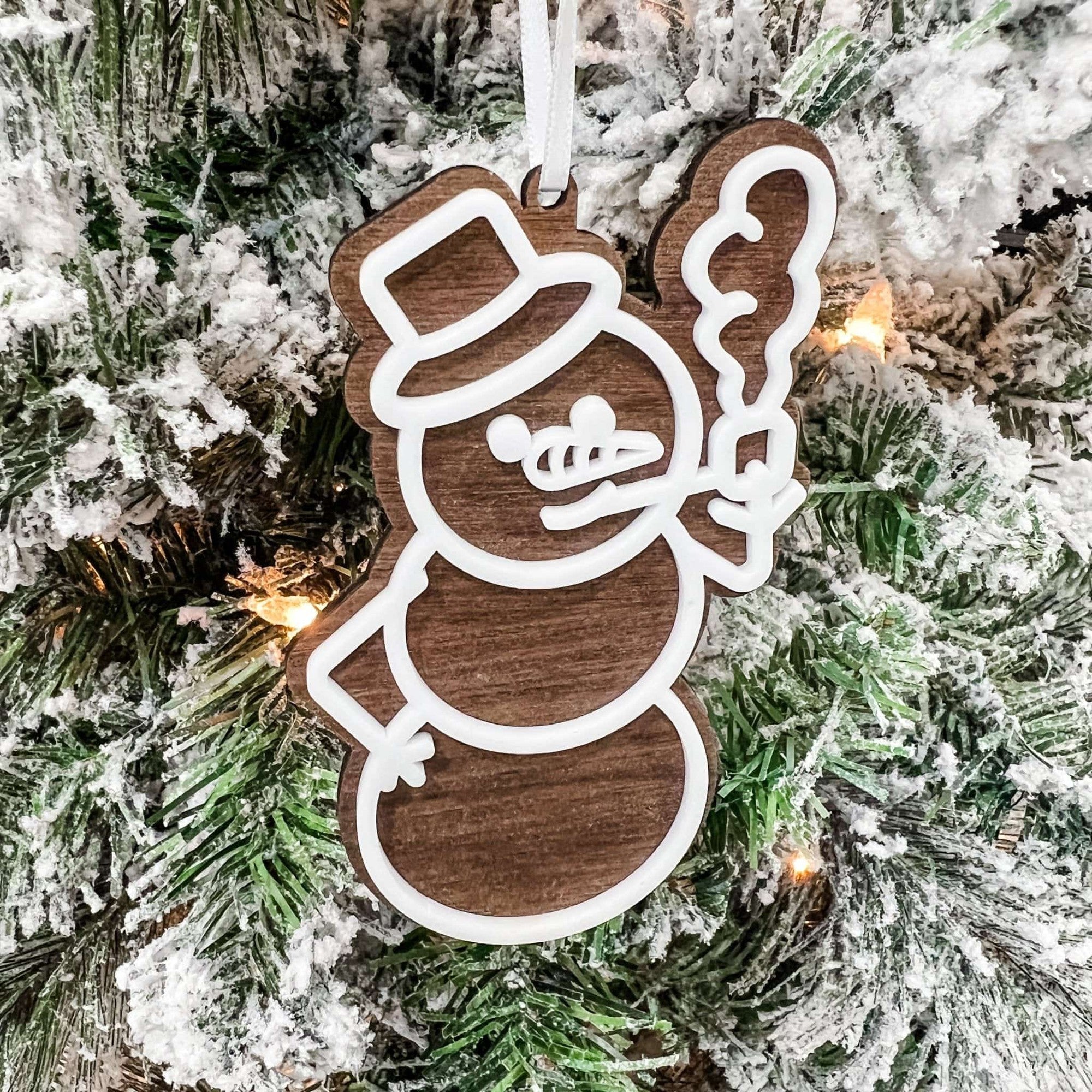 Smoking Snowman 3D Wood & Acrylic Ornament - Sticks & Doodles