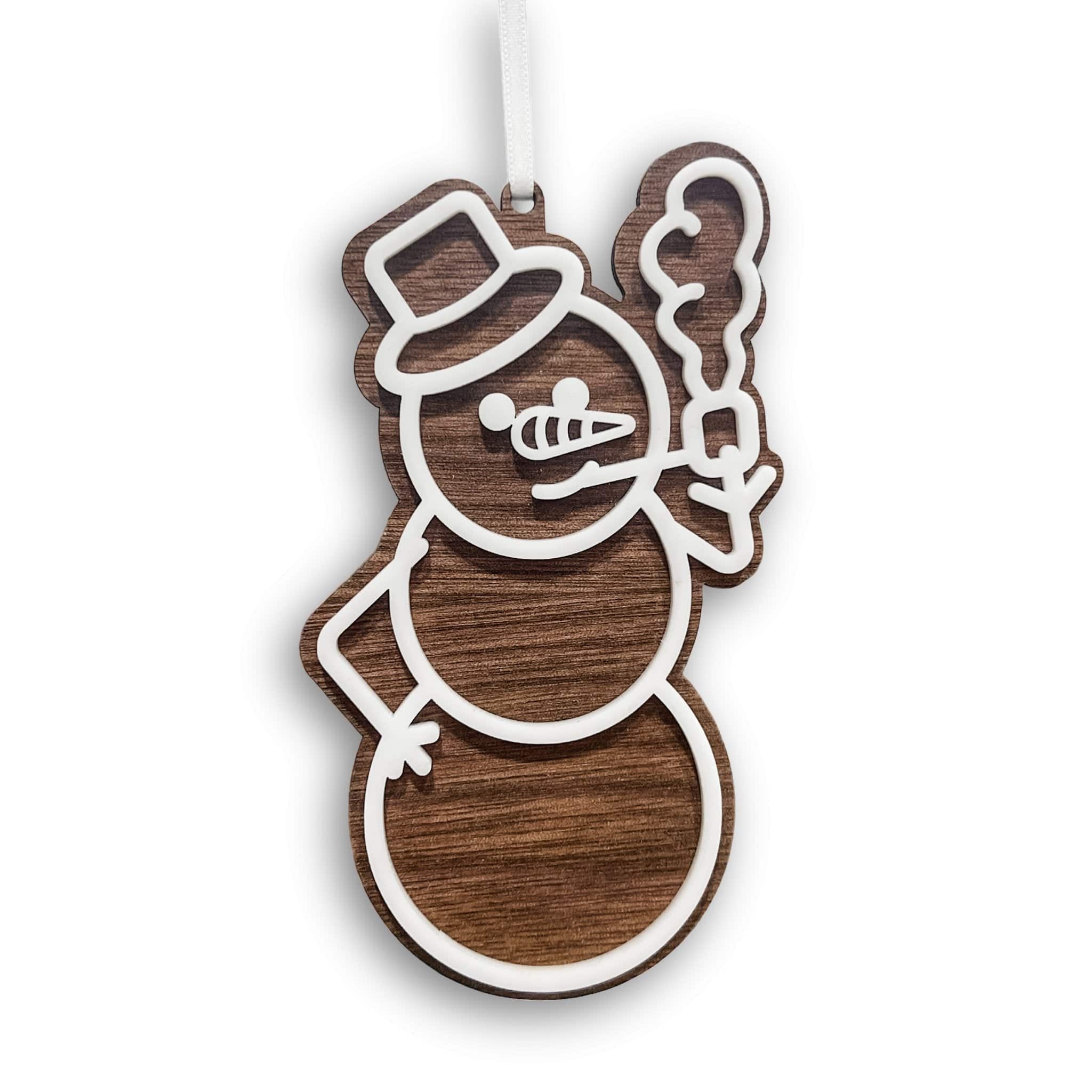 Smoking Snowman 3D Wood & Acrylic Ornament - Sticks & Doodles