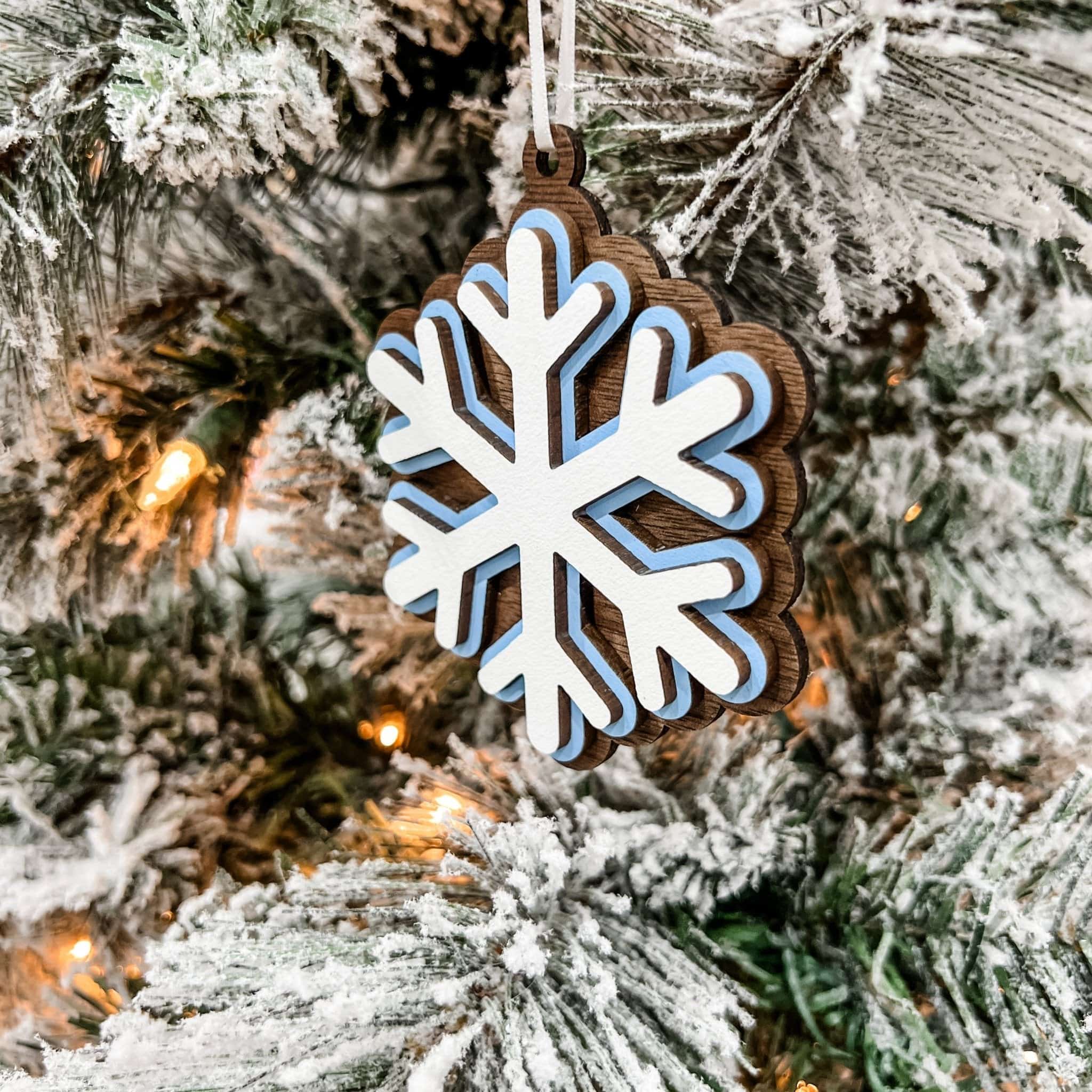 Snowflake 3D Wood Ornament - Sticks & Doodles