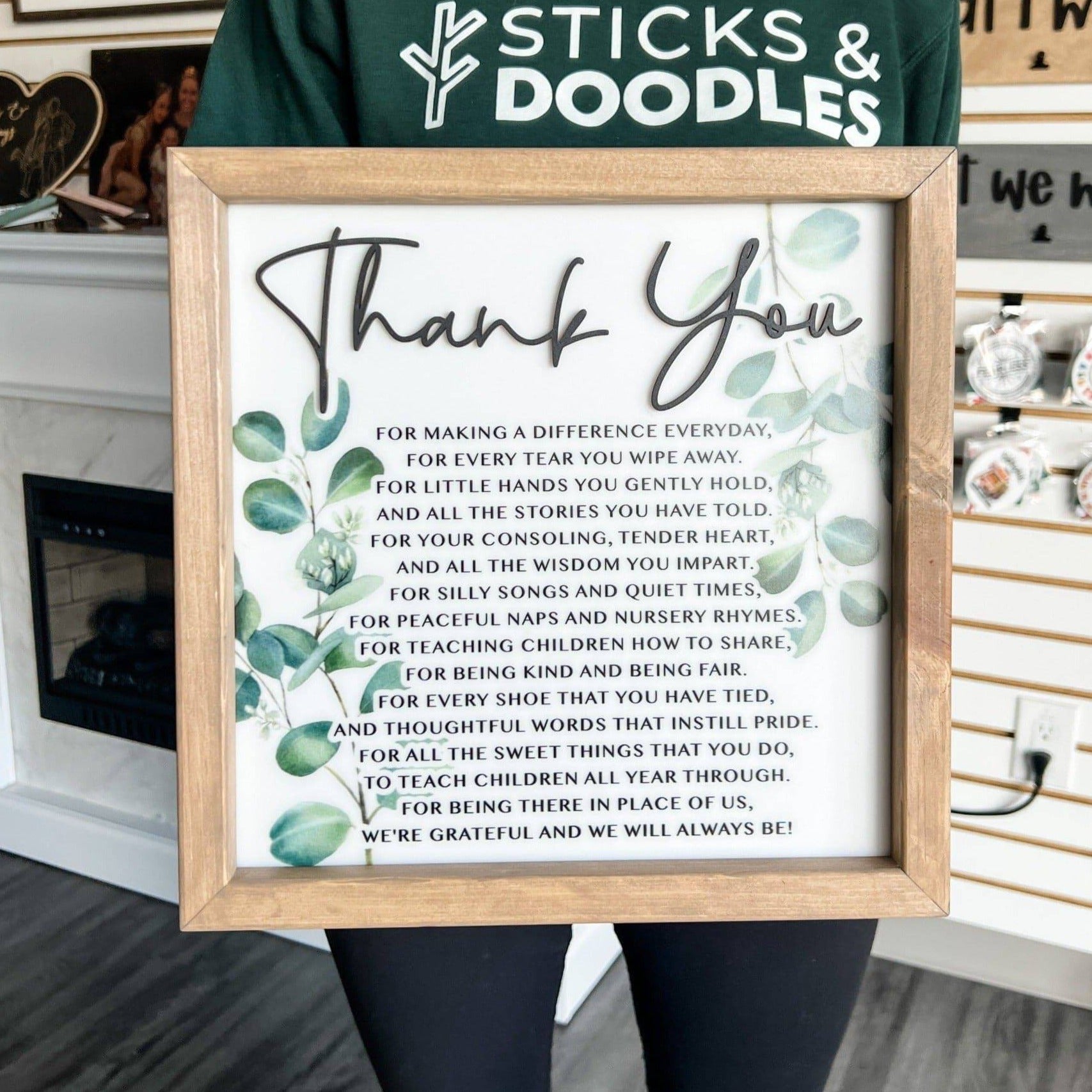 Thank You For Caring For My Child Wood Sign - Sticks & Doodles